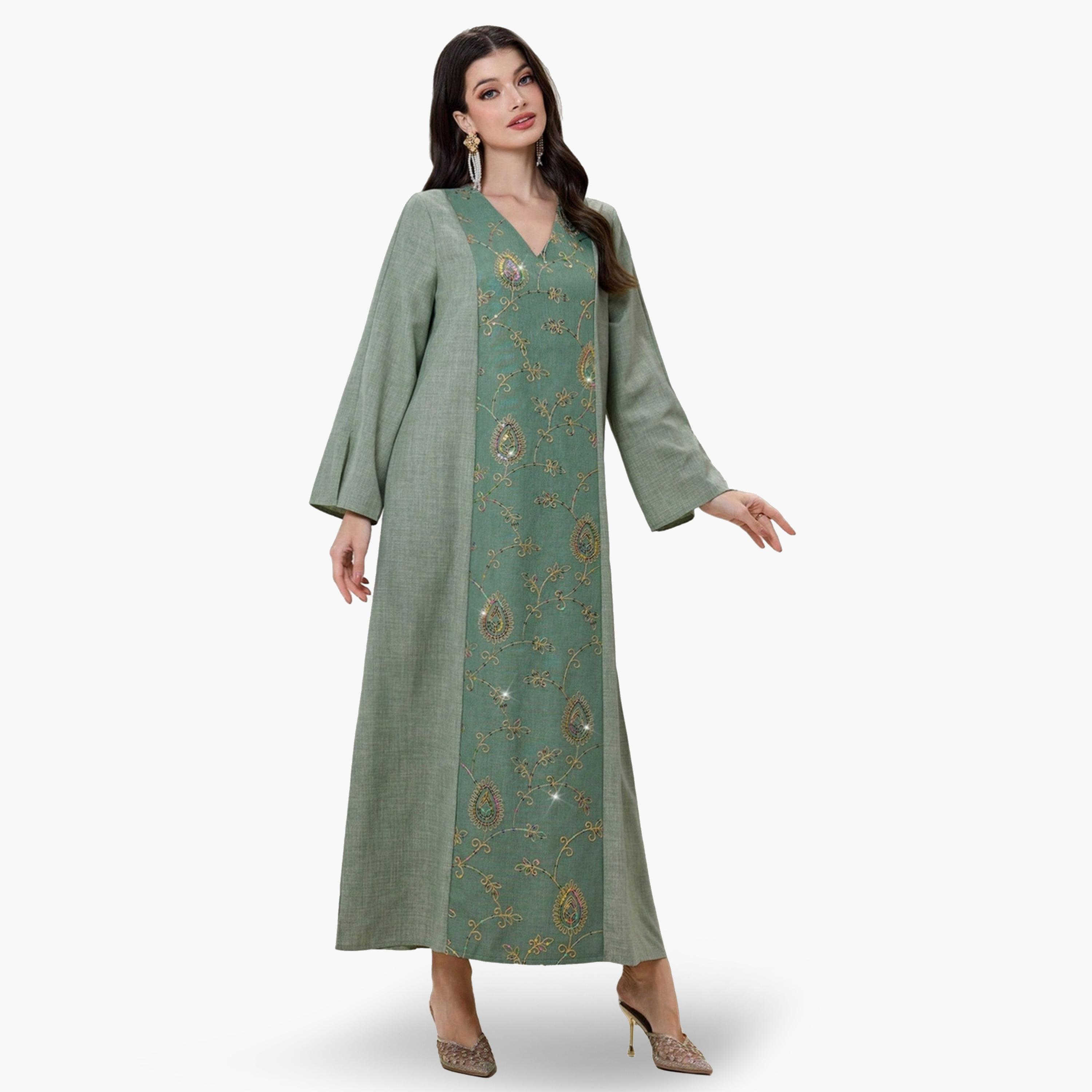 V جلابية منمقة بياقة-women-arabicclothing-jalabiyas-image-1