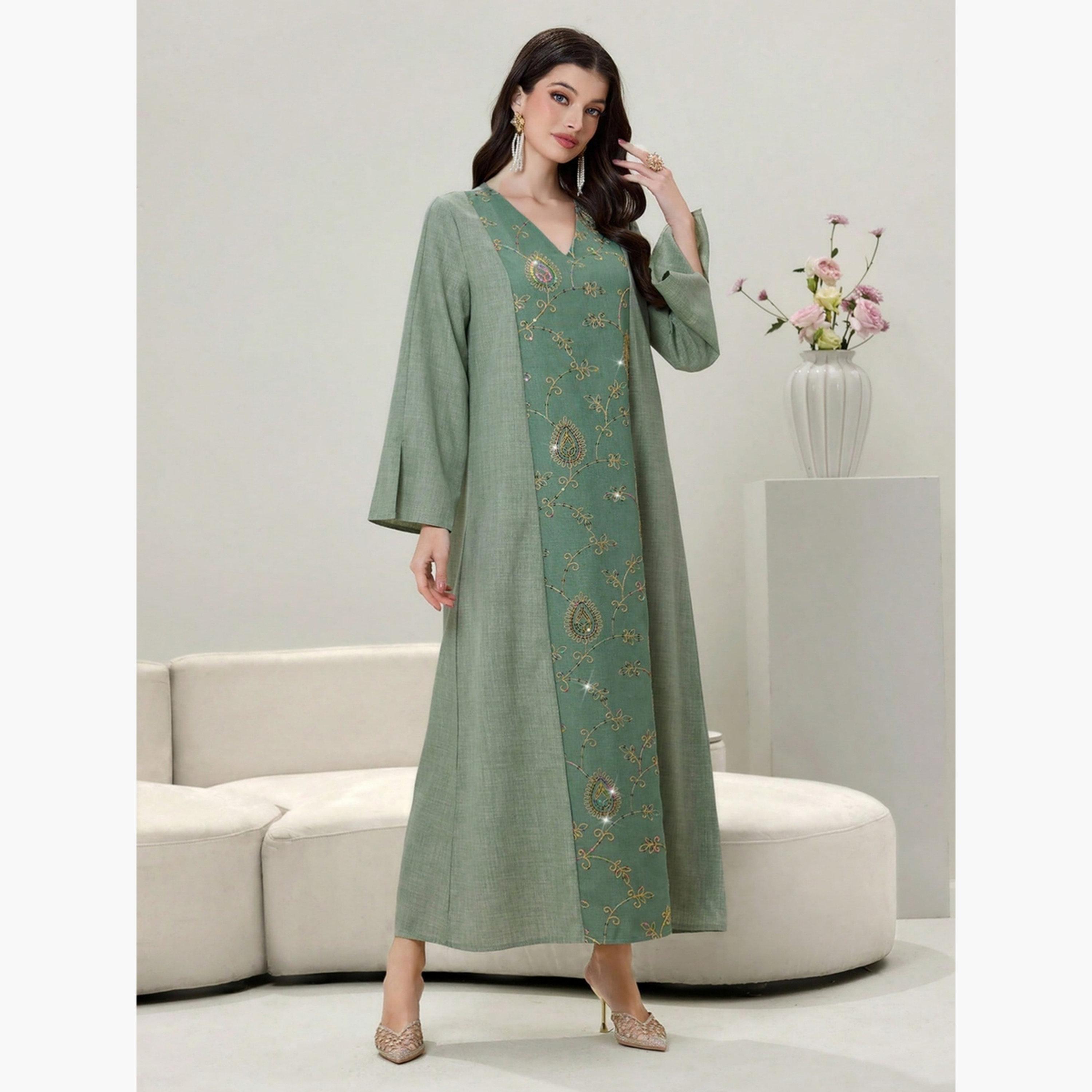 Take Two Women Embellished V Neck Jalabiya-women-arabicclothing-jalabiyas-image-2