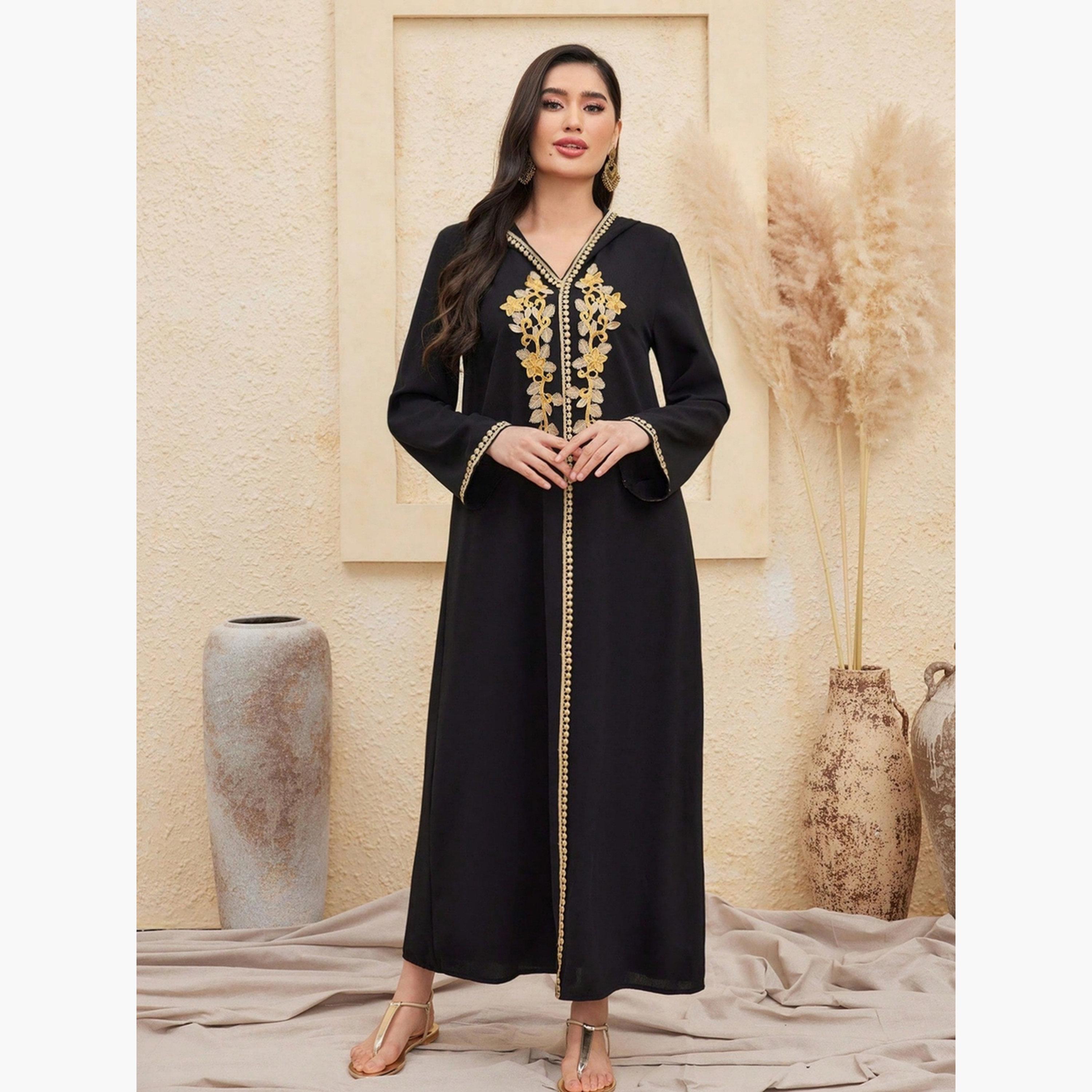 جلابية بغطاء رأس وتفاصيل رقعة زهور-women-arabicclothing-jalabiyas-image-4