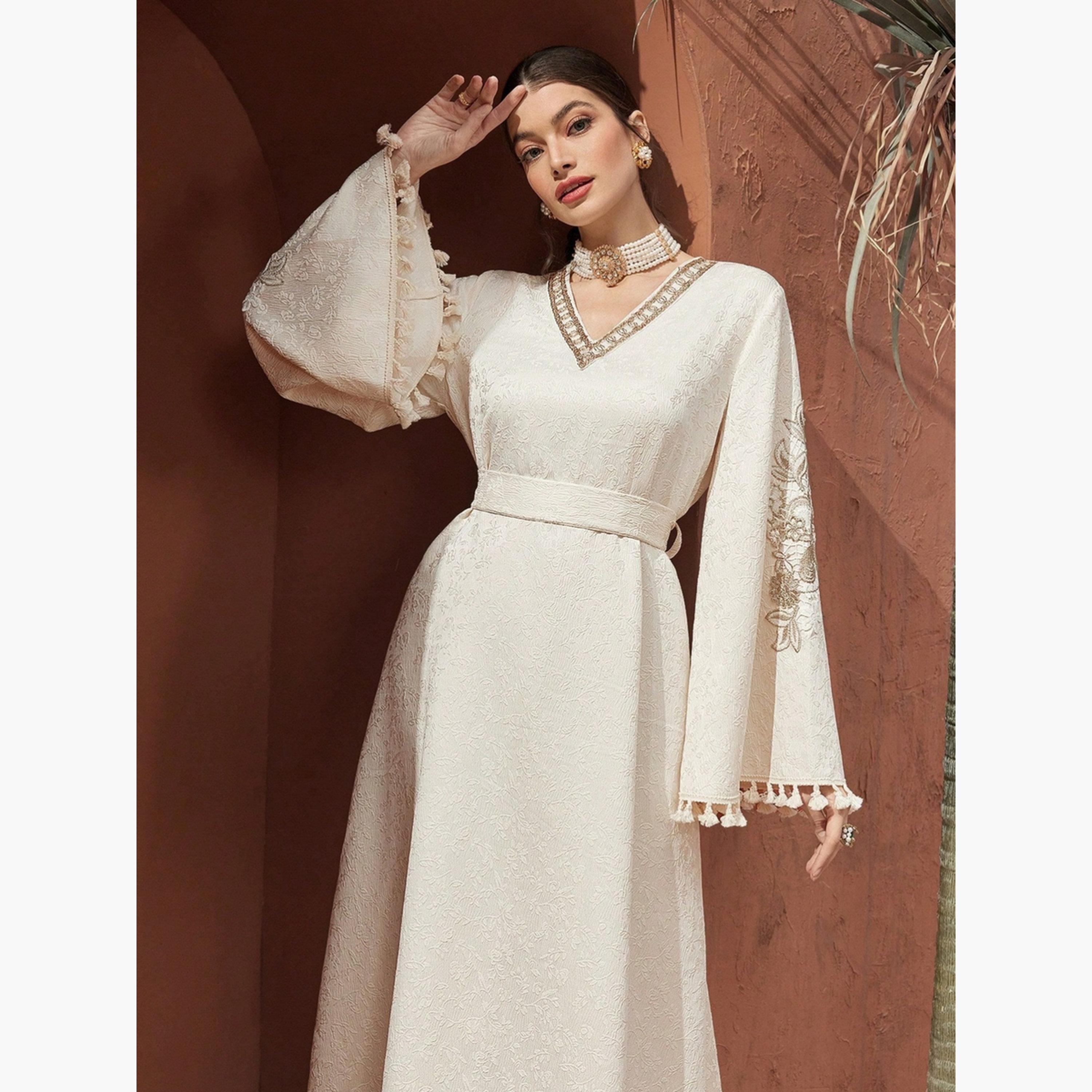 Take Two Women Jacquard Jalabiya with Tassel Trim-women-arabicclothing-jalabiyas-image-4
