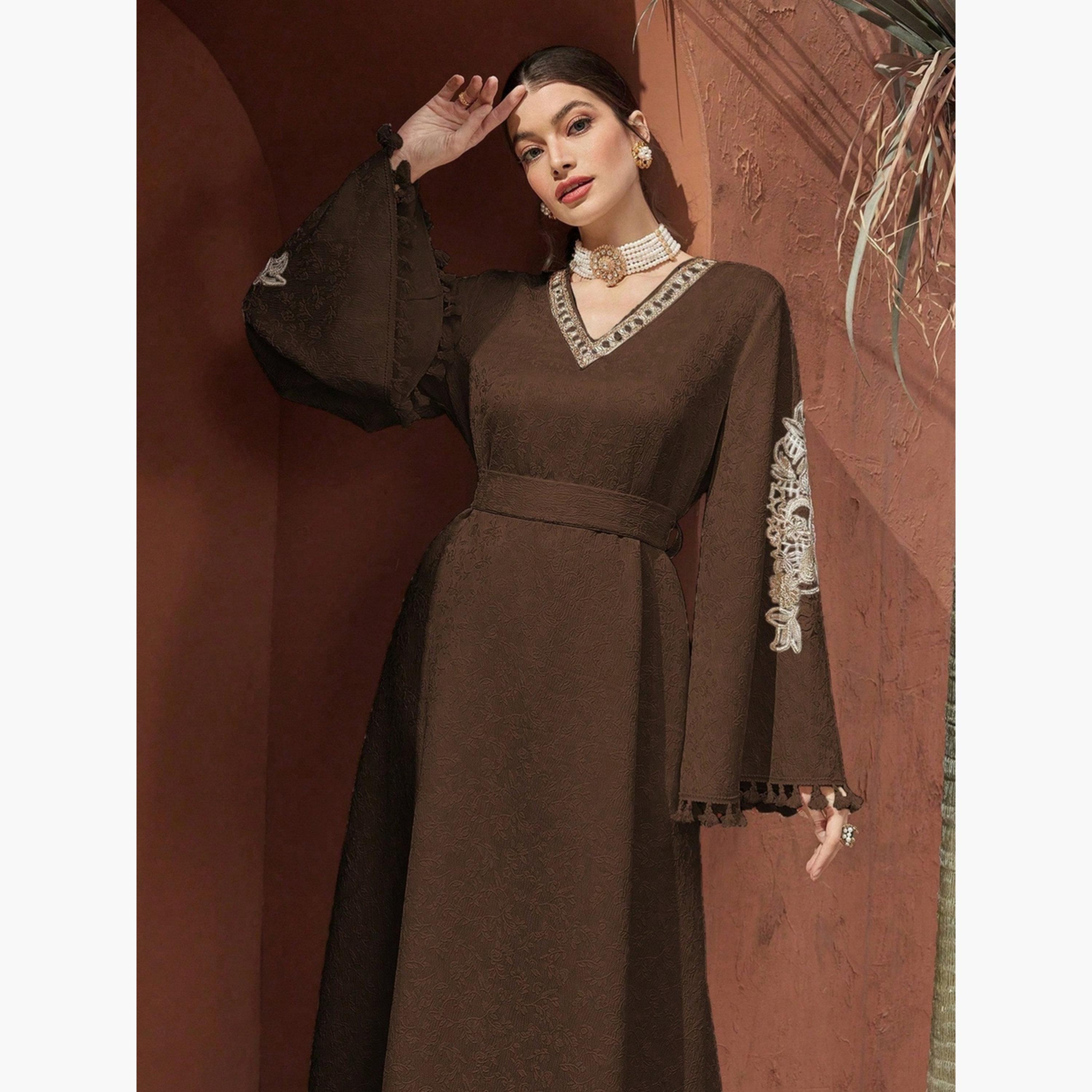 Take Two Women Jacquard Jalabiya with Tassel Trim-women-arabicclothing-jalabiyas-image-4