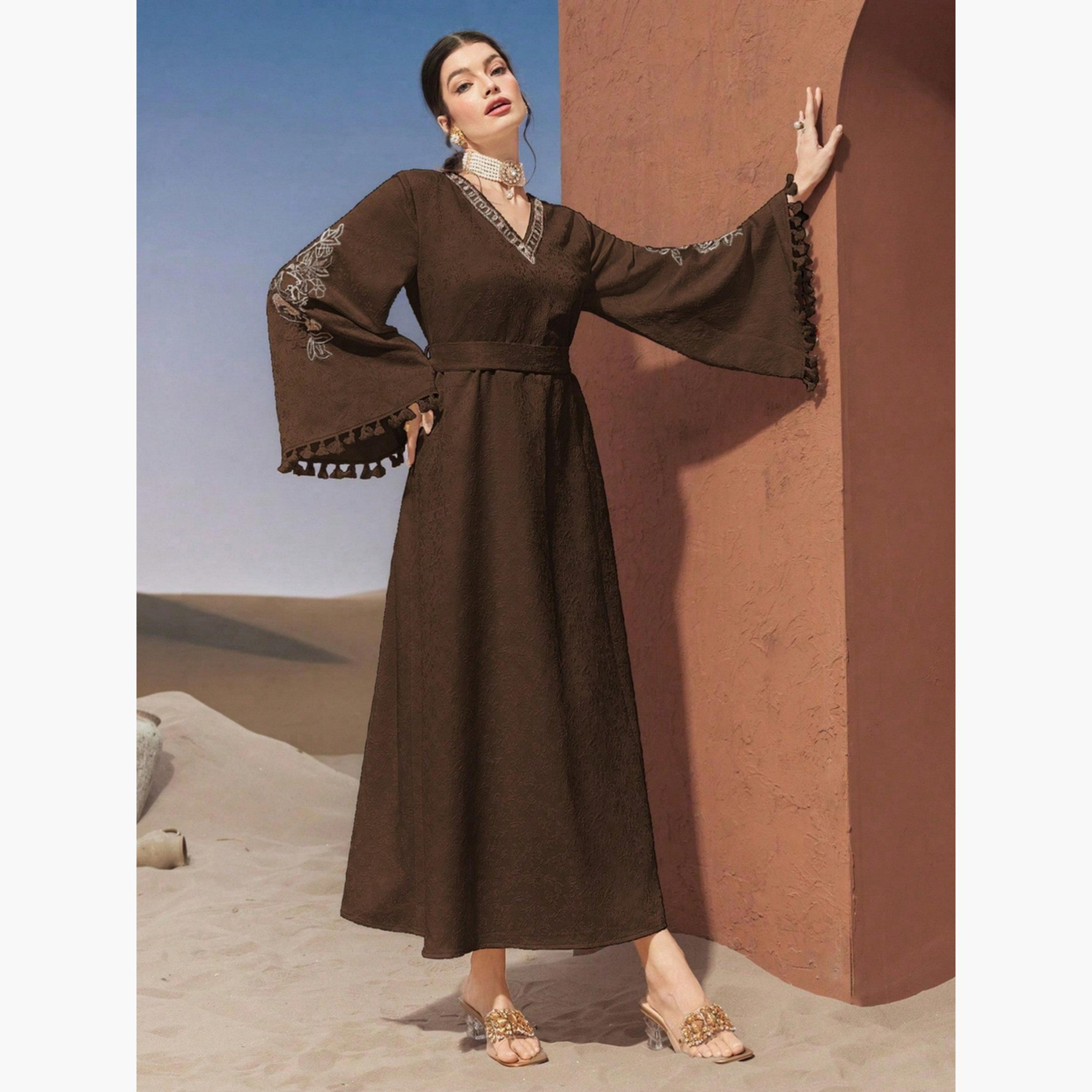 Take Two Women Jacquard Jalabiya with Tassel Trim-women-arabicclothing-jalabiyas-image-5