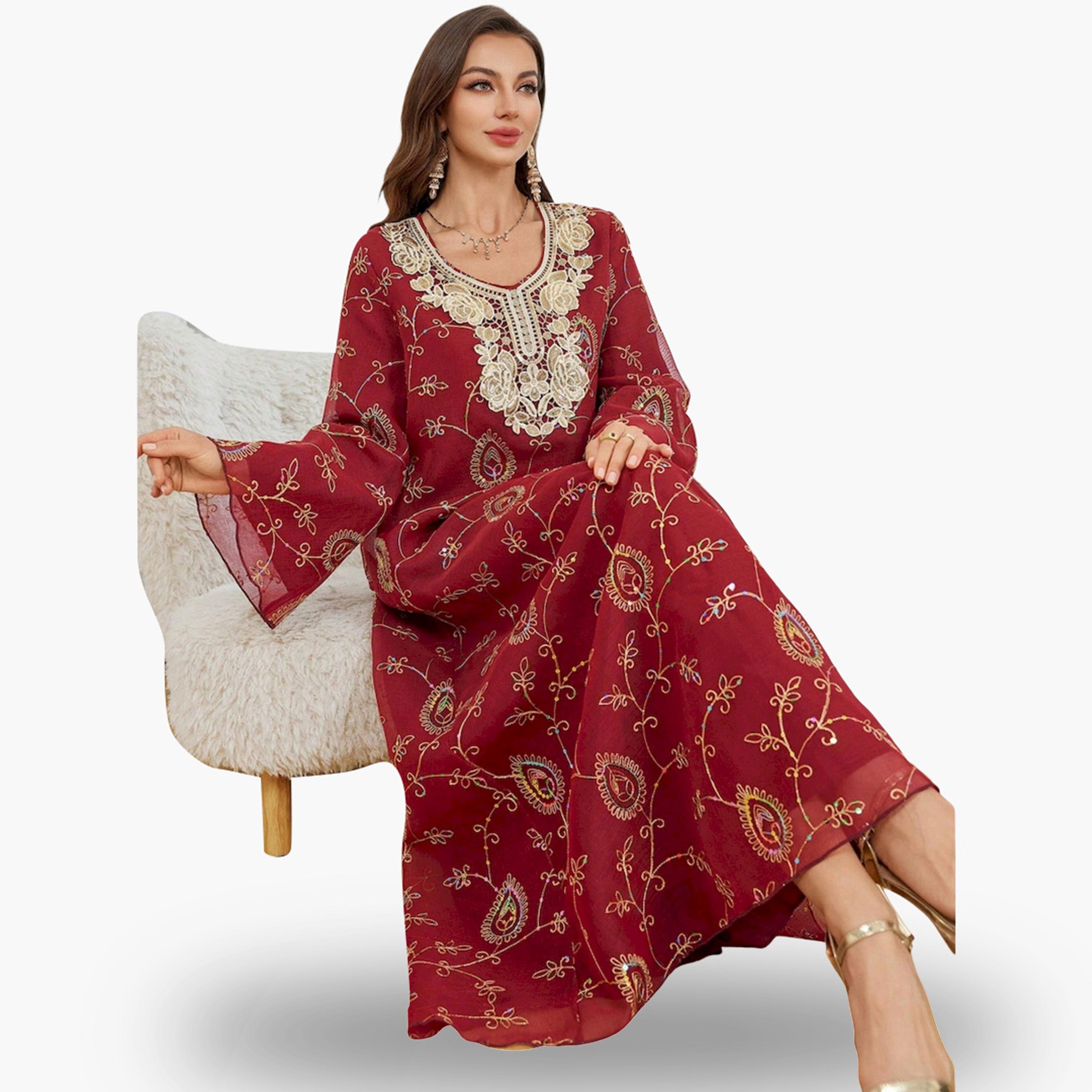 جلابية بحافة واسعة مزينة بأحجار الراين-women-arabicclothing-jalabiyas-image-2