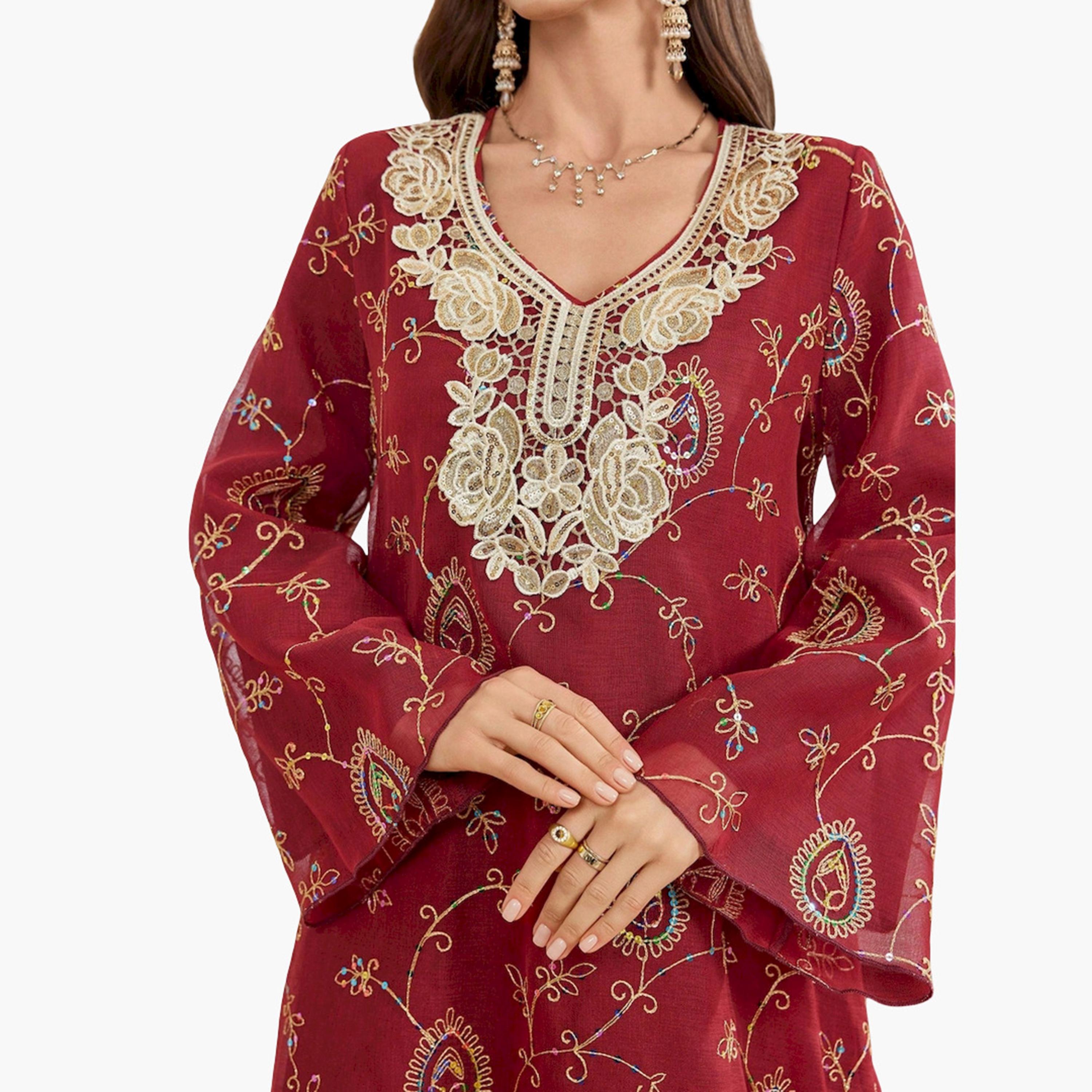 جلابية بحافة واسعة مزينة بأحجار الراين-women-arabicclothing-jalabiyas-image-6