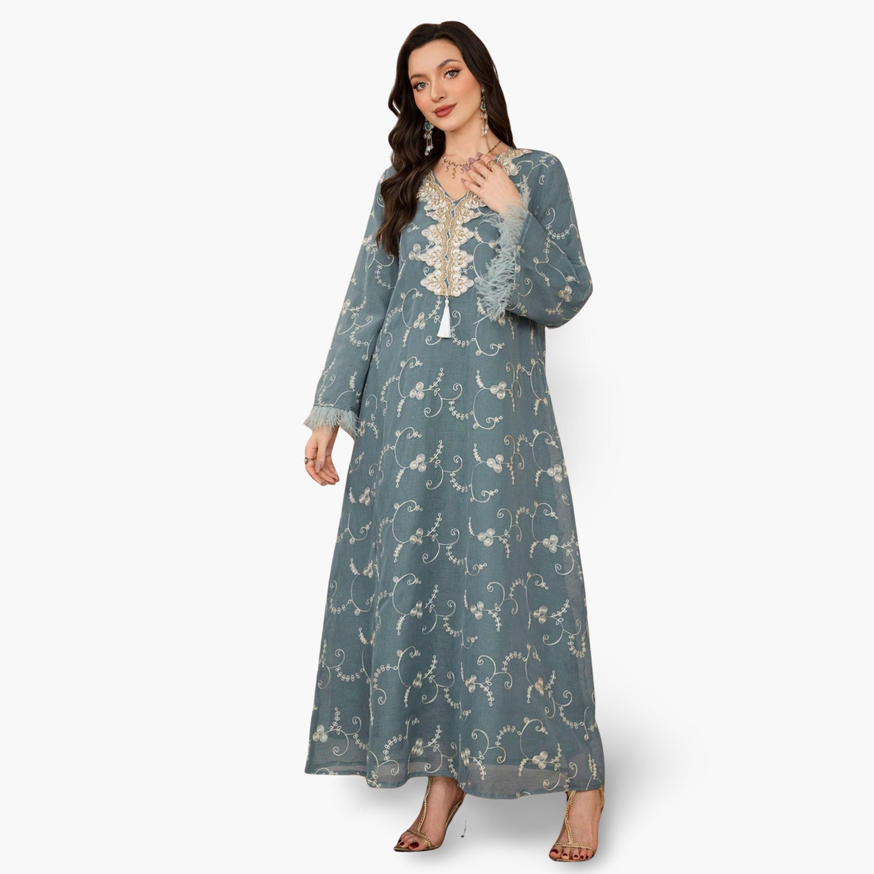 جلابية بشراشيب وتفاصيل رقعة جرافيك-women-arabicclothing-jalabiyas-image-1