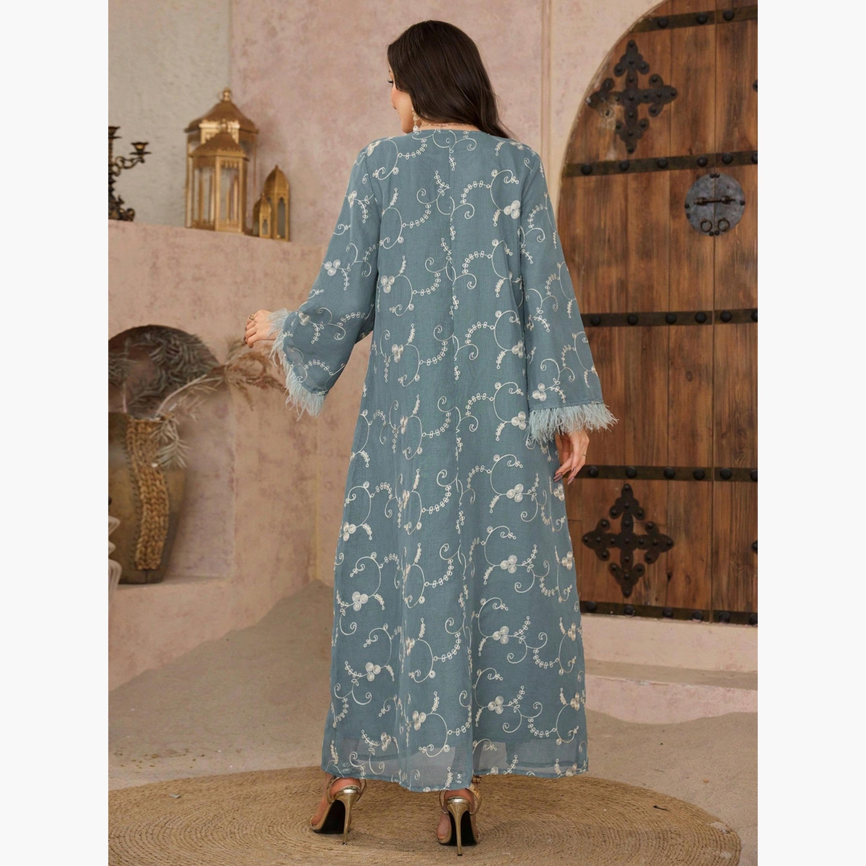 جلابية بشراشيب وتفاصيل رقعة جرافيك-women-arabicclothing-jalabiyas-image-4