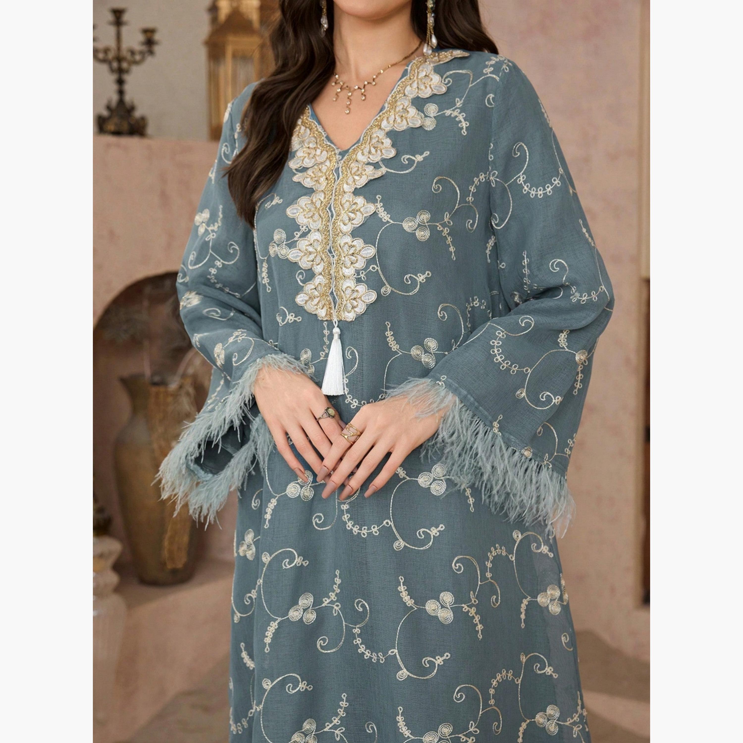 جلابية بشراشيب وتفاصيل رقعة جرافيك-women-arabicclothing-jalabiyas-image-5