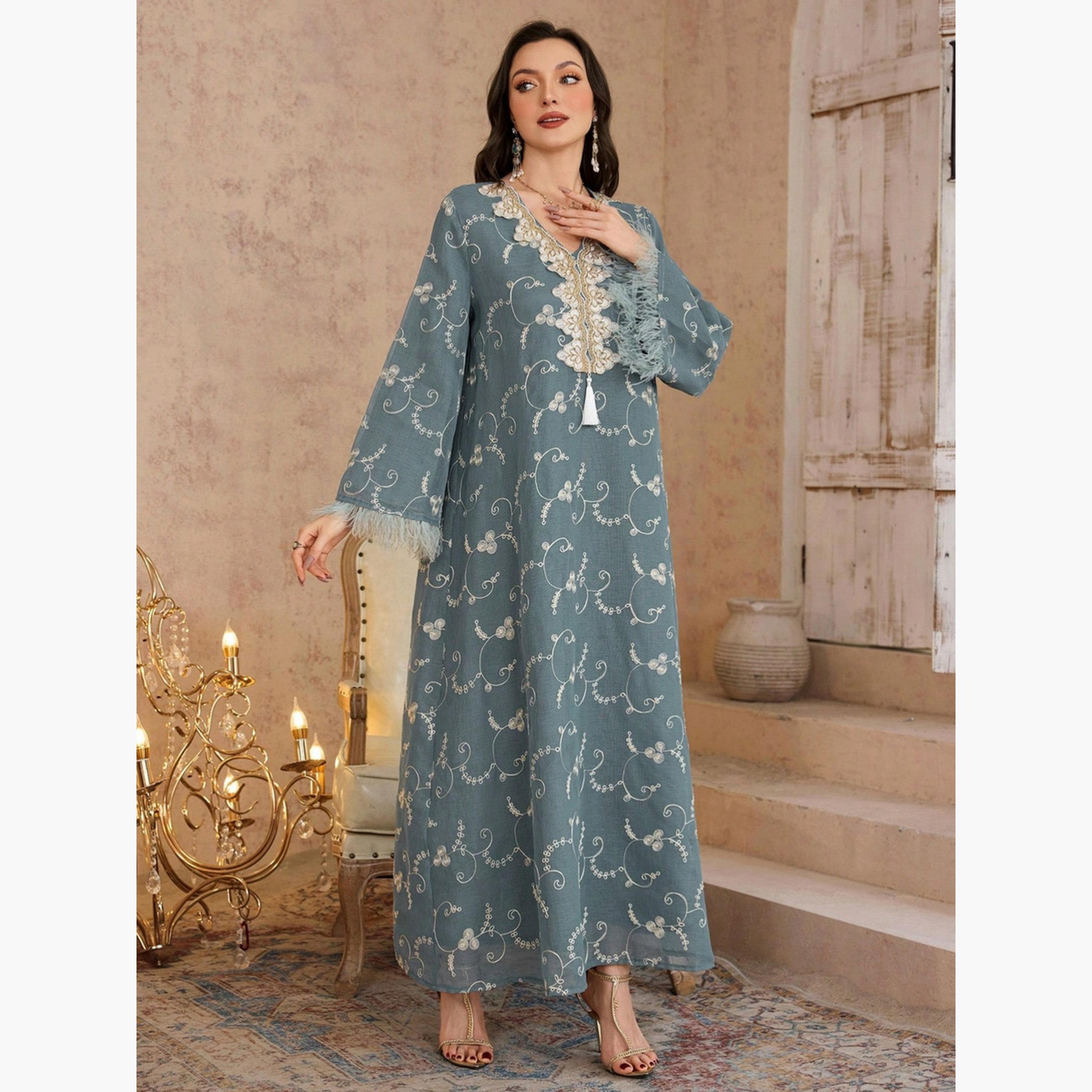 Take Two Women Graphic Patch Detail Tassel Jalabiya-women-arabicclothing-jalabiyas-image-6