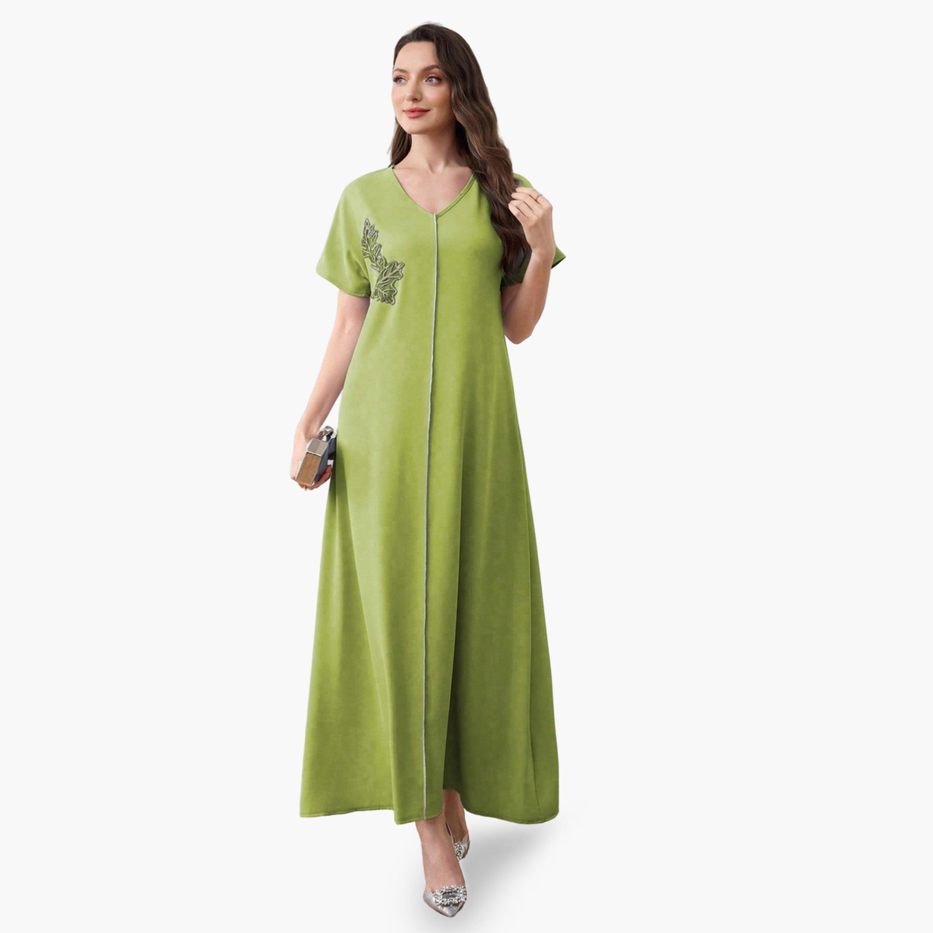 فستان طويل بتفاصيل رقعة أوراق شجر-women-clothing-dresses-image-1