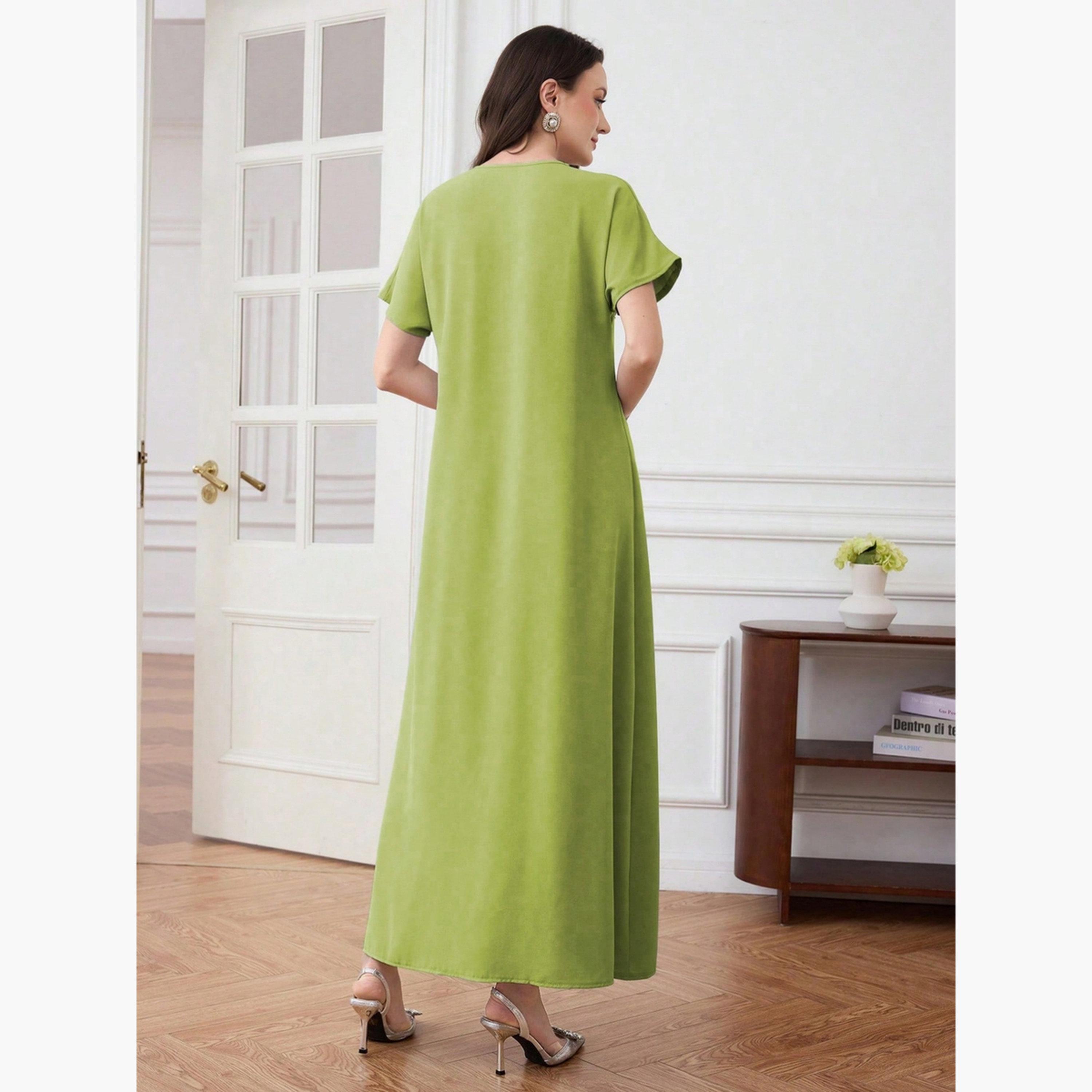 فستان طويل بتفاصيل رقعة أوراق شجر-women-clothing-dresses-image-3