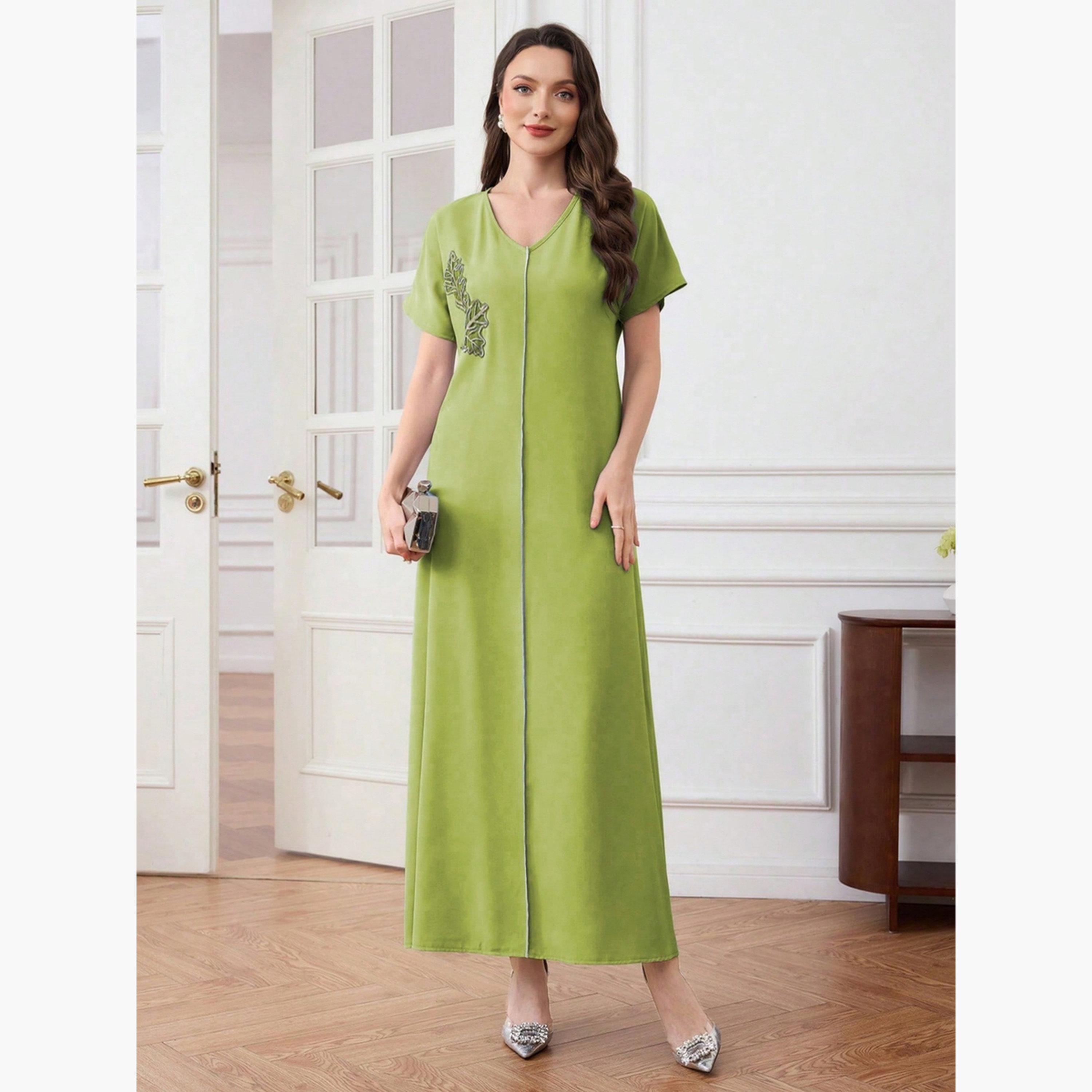 فستان طويل بتفاصيل رقعة أوراق شجر-women-clothing-dresses-image-4