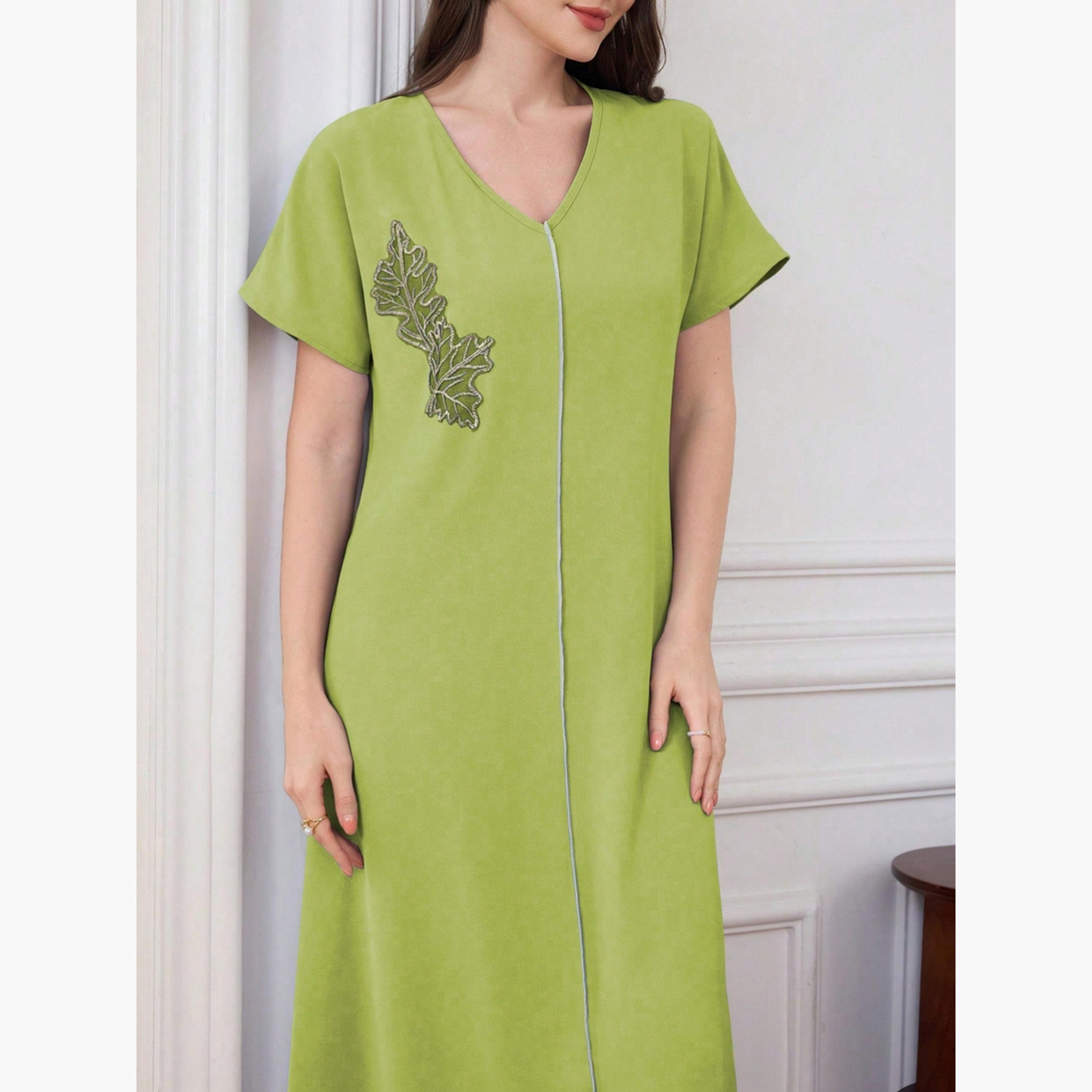 فستان طويل بتفاصيل رقعة أوراق شجر-women-clothing-dresses-image-5