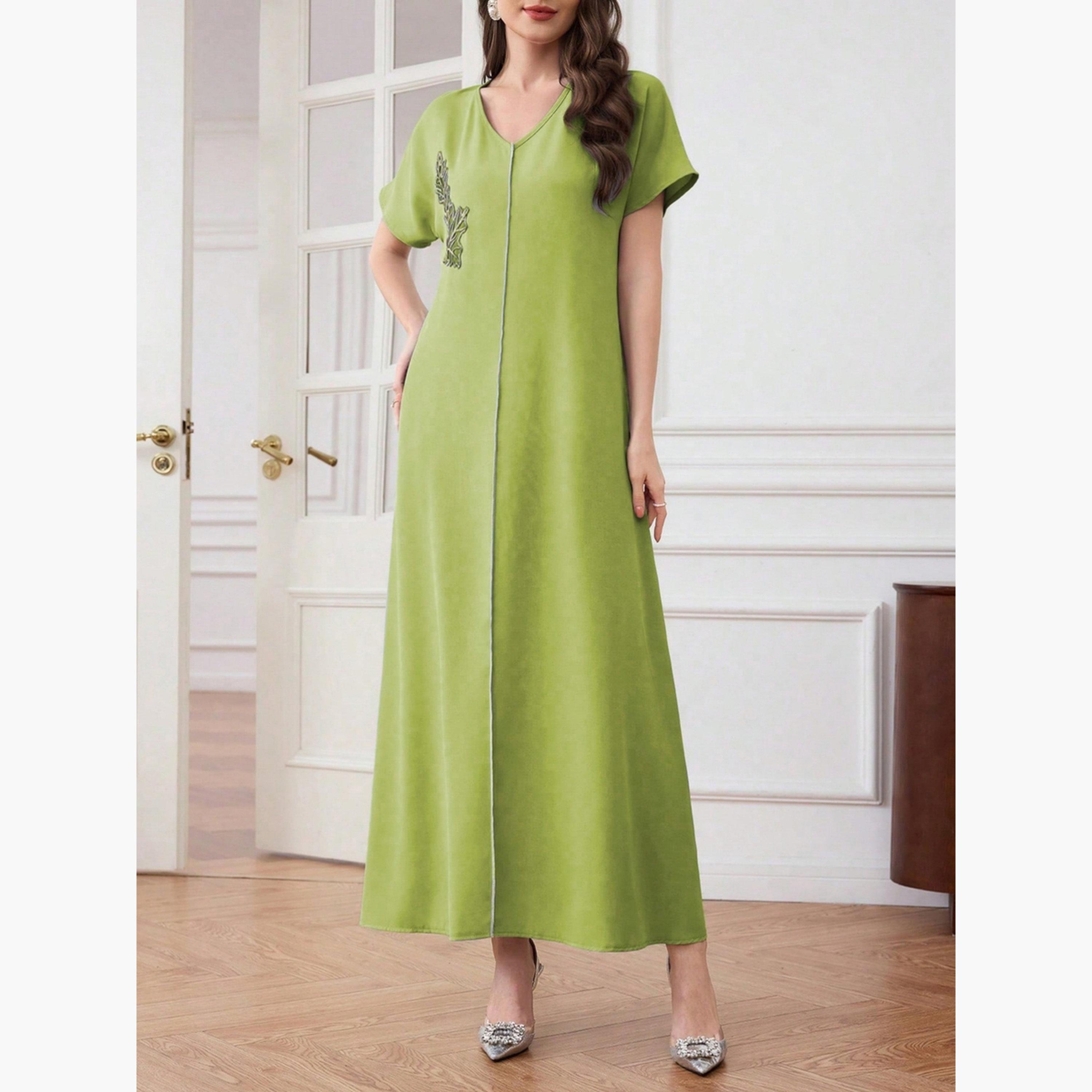 فستان طويل بتفاصيل رقعة أوراق شجر-women-clothing-dresses-image-6