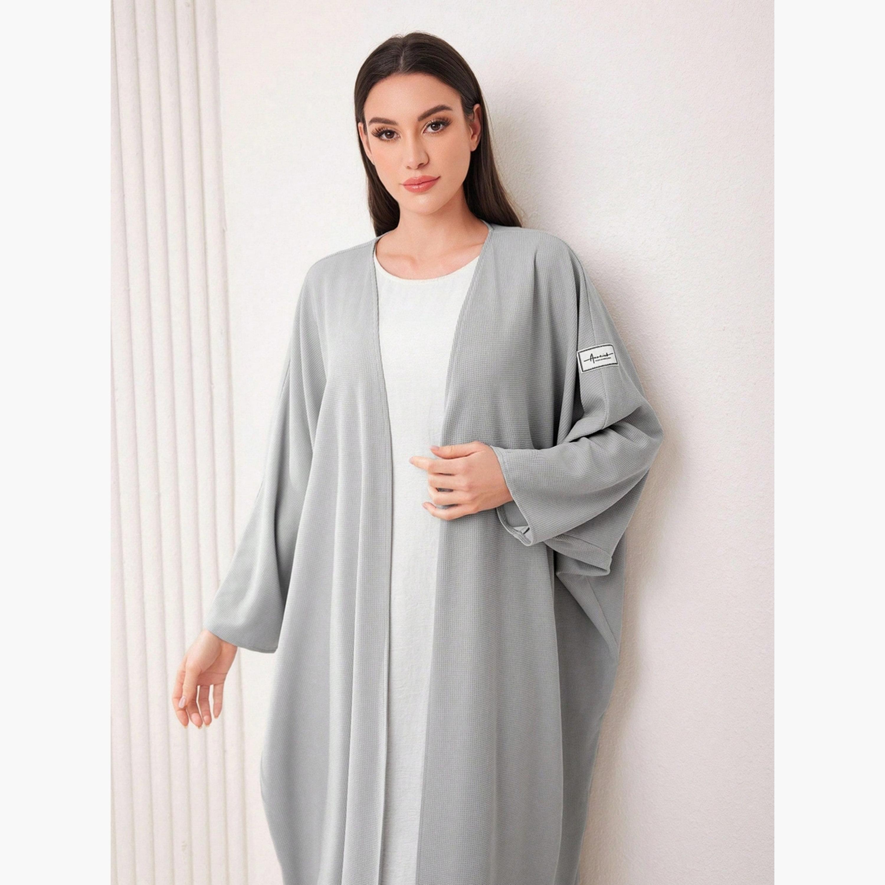 Take Two Women Solid Batwing Sleeves Front Open Abaya-women-arabicclothing-abayas-image-3