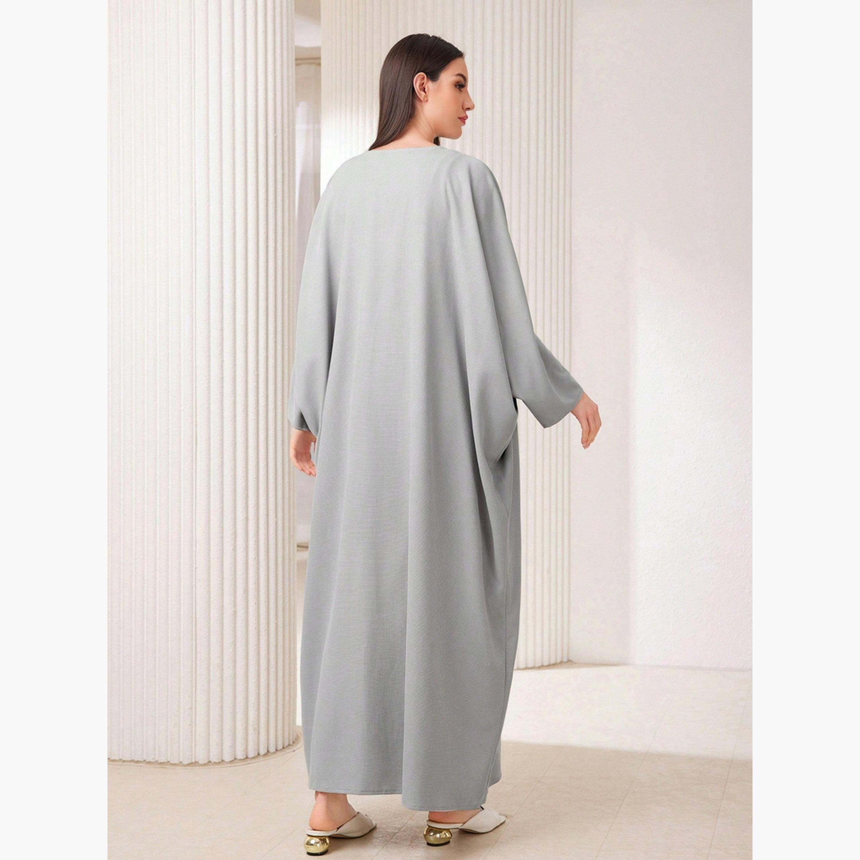 Take Two Women Solid Batwing Sleeves Front Open Abaya-women-arabicclothing-abayas-image-5