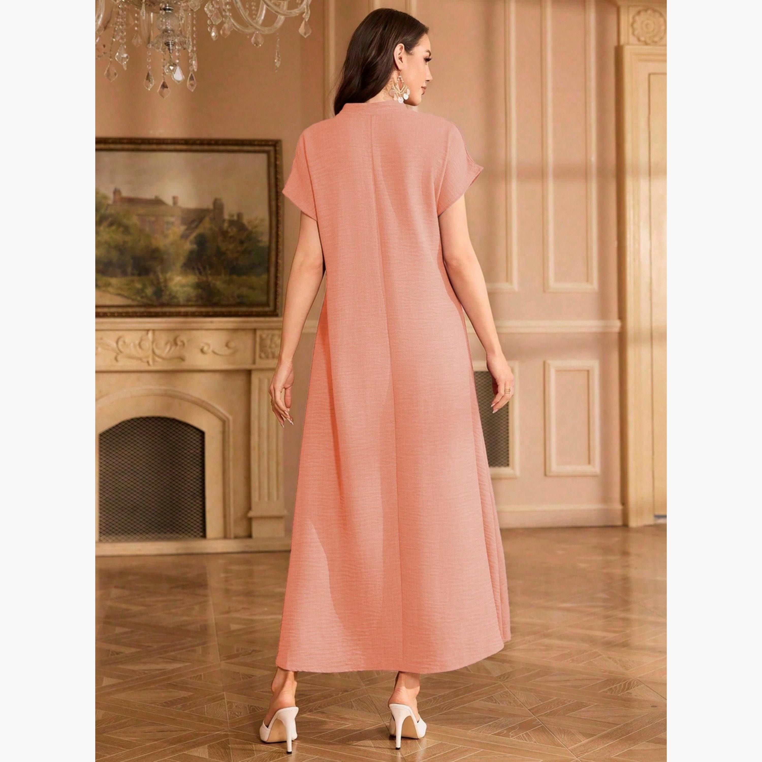 فستان طويل بياقة مفتوحة وتفاصيل رقعة زهور-women-clothing-dresses-image-3