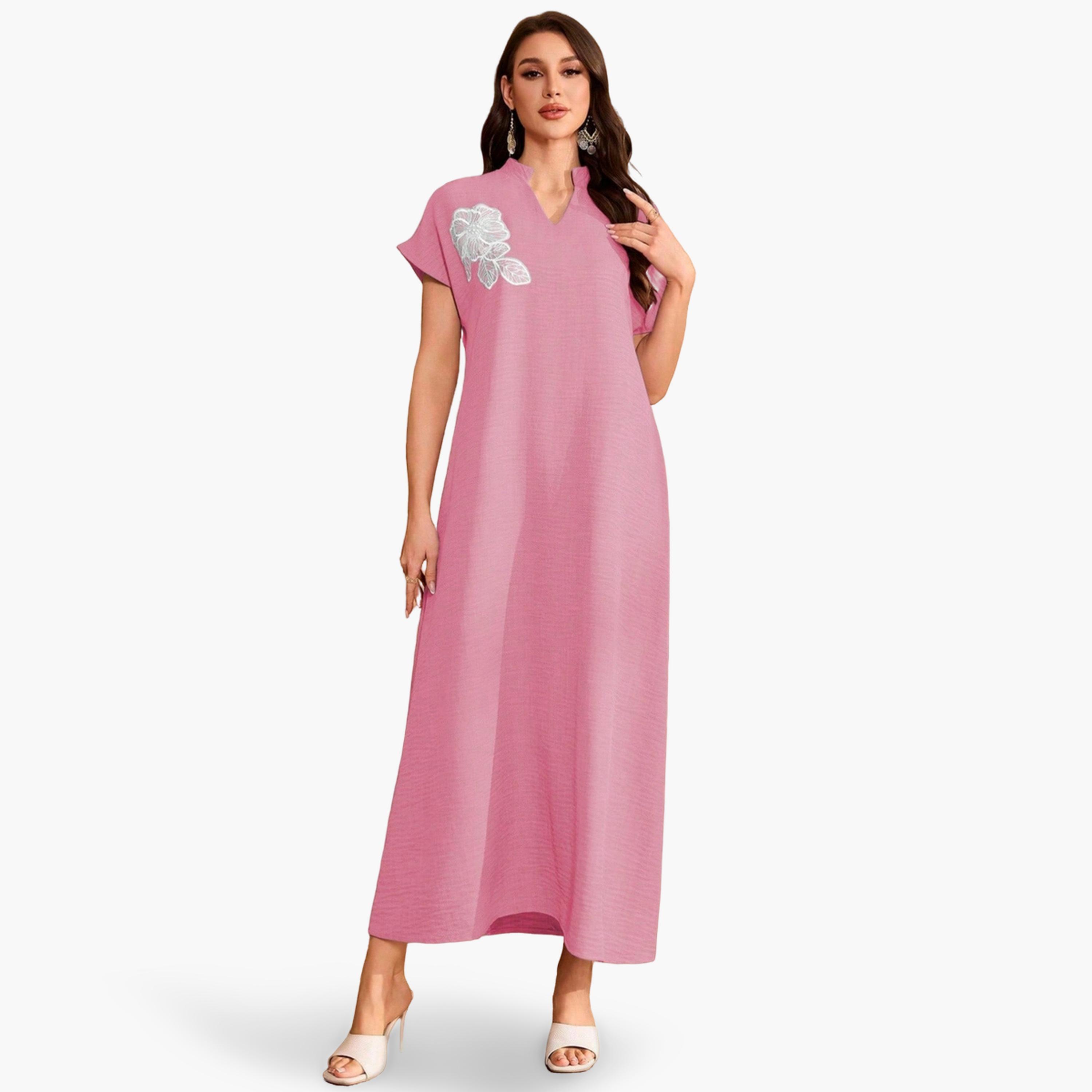 Take Two Women Floral Patch Detail Open Collar Maxi Dress-women-clothing-dresses-image-1