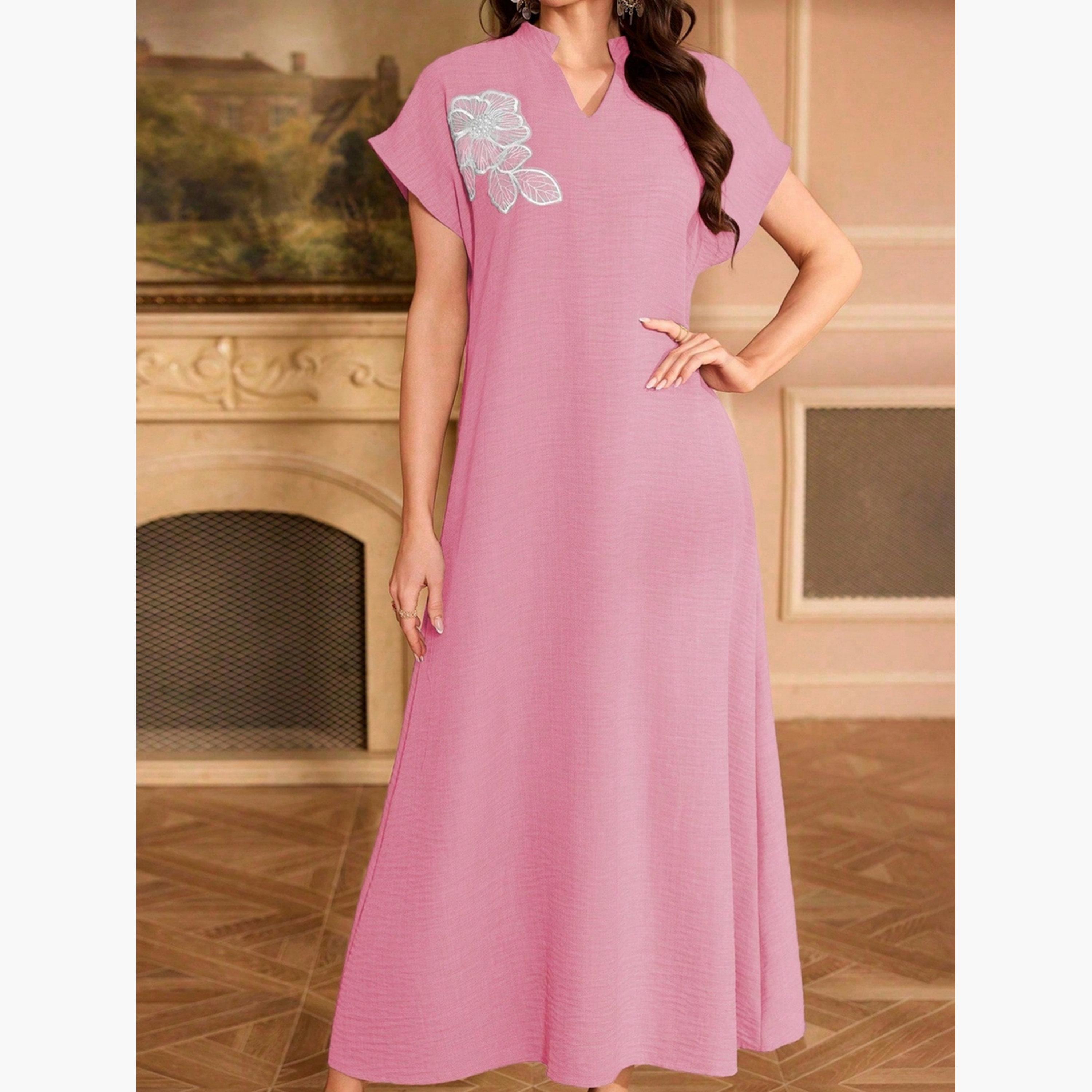 Take Two Women Floral Patch Detail Open Collar Maxi Dress-women-clothing-dresses-image-5