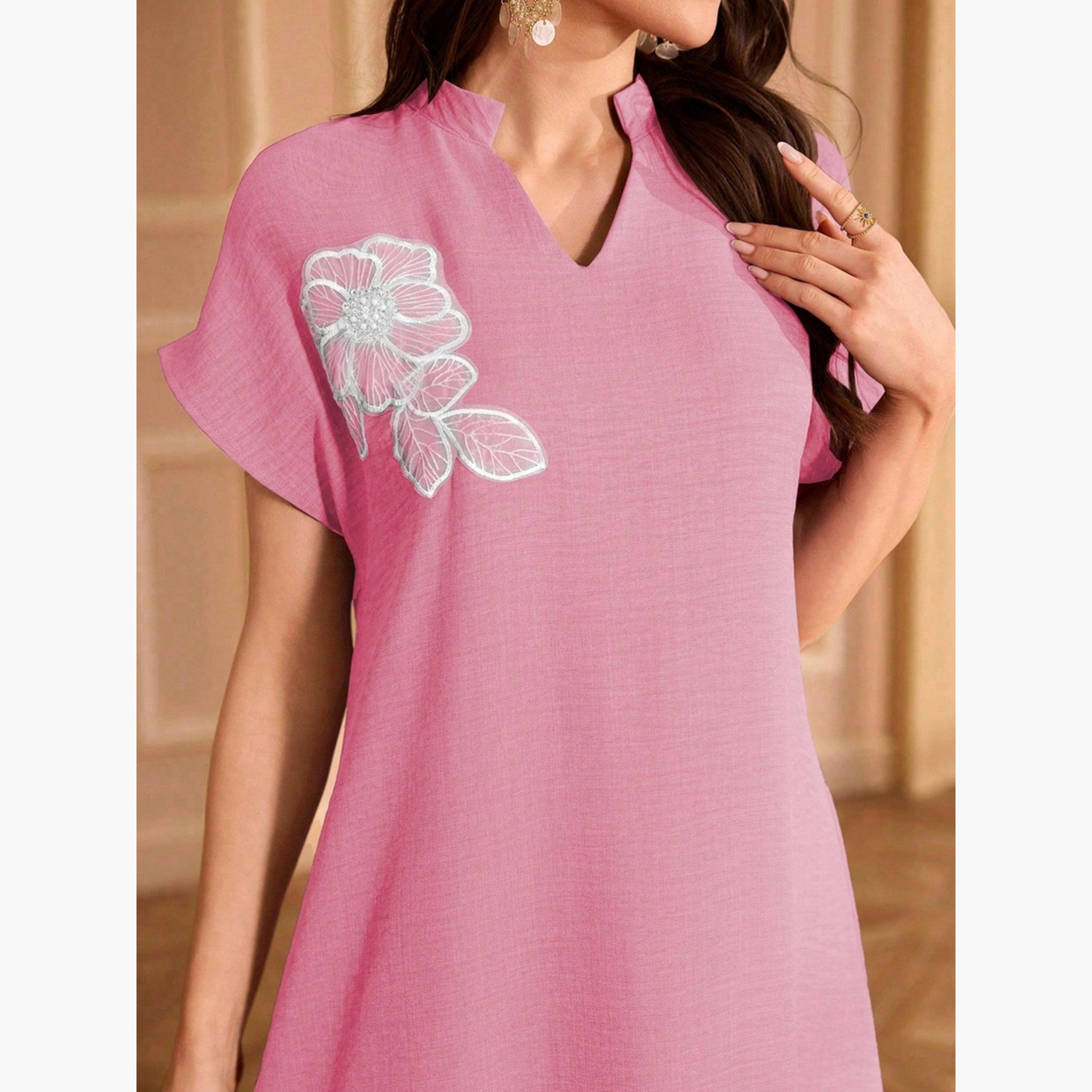 Take Two Women Floral Patch Detail Open Collar Maxi Dress-women-clothing-dresses-image-6
