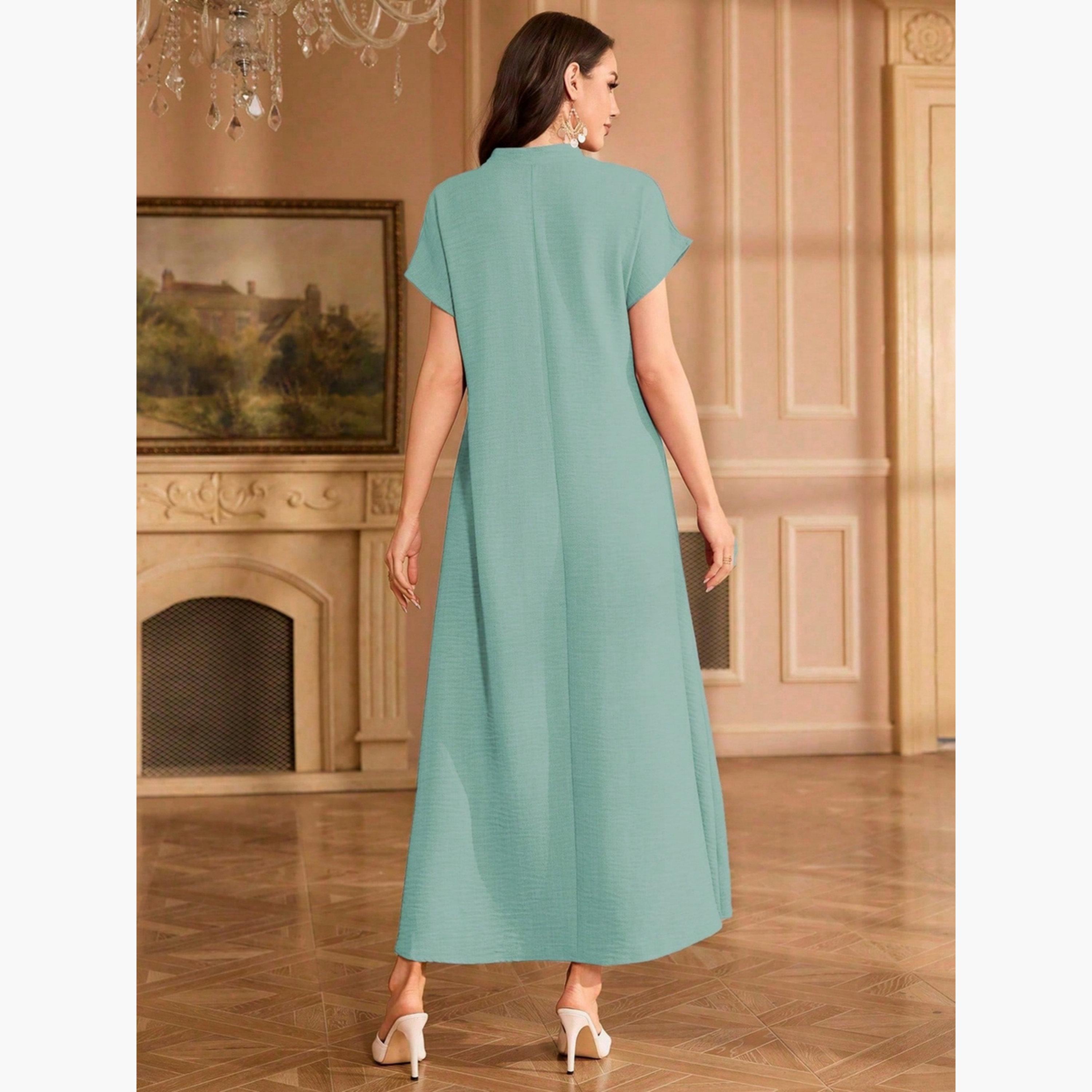 فستان طويل بياقة مفتوحة وتفاصيل رقعة زهور-women-clothing-dresses-image-4