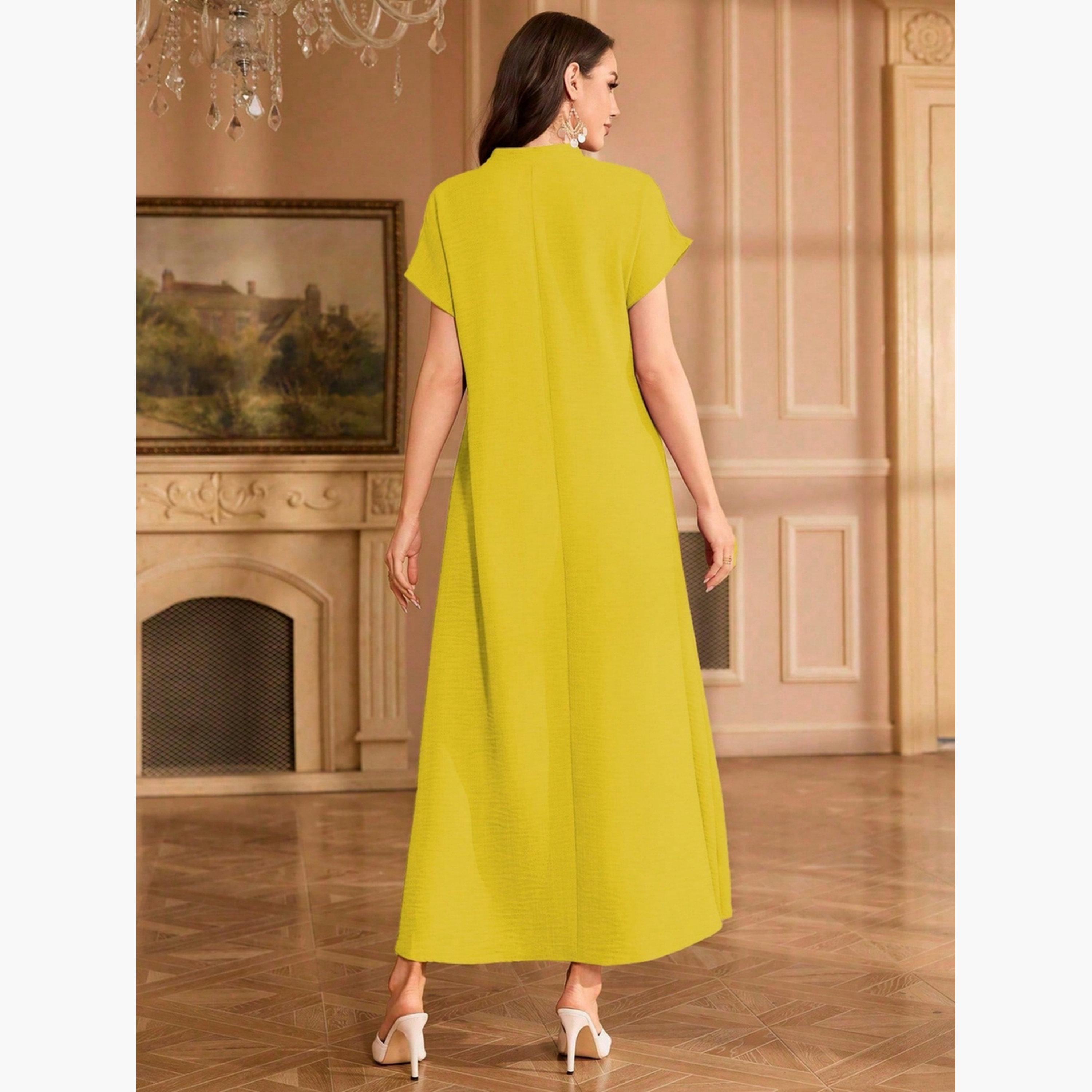 فستان طويل بياقة مفتوحة وتفاصيل رقعة زهور-women-clothing-dresses-image-3