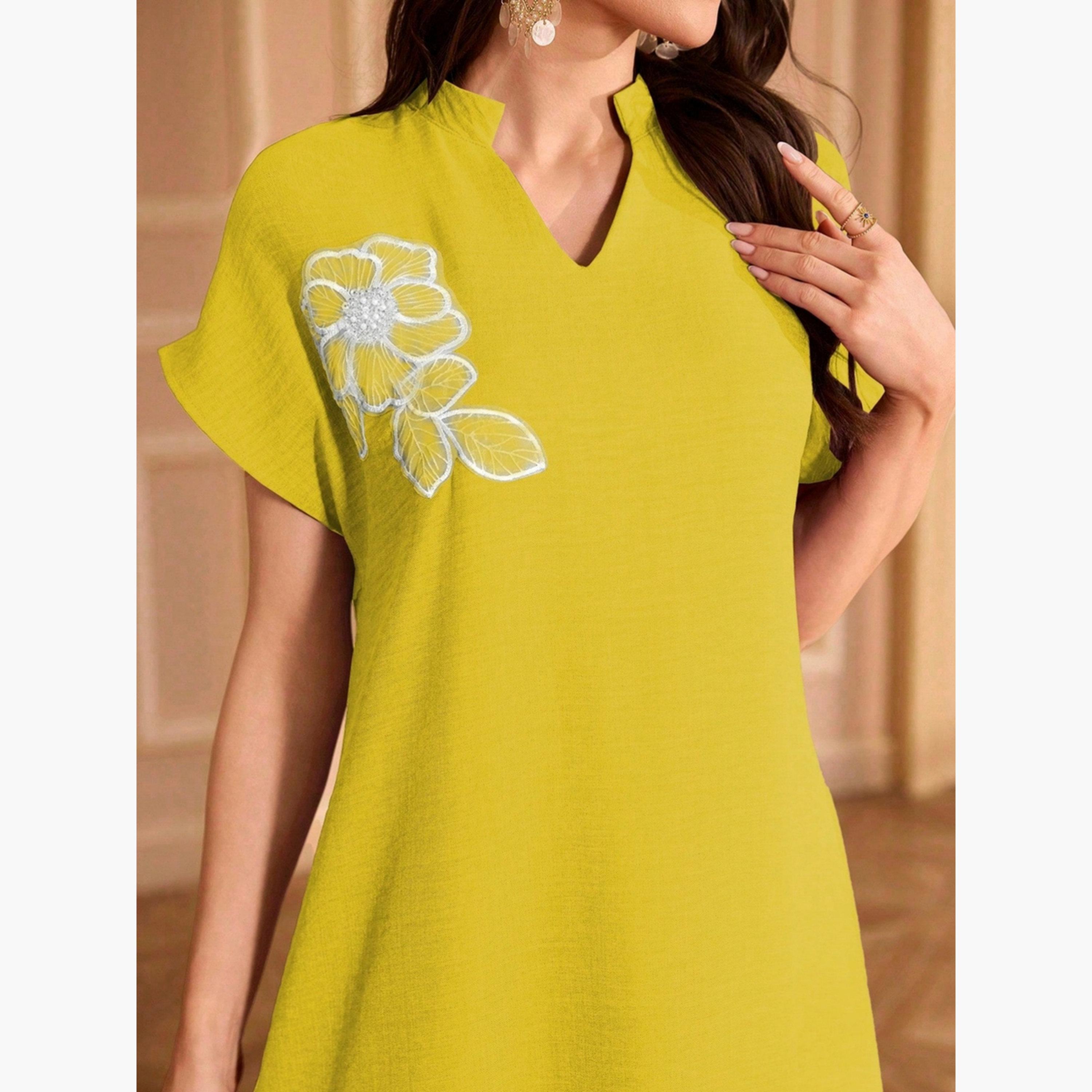 فستان طويل بياقة مفتوحة وتفاصيل رقعة زهور-women-clothing-dresses-image-6