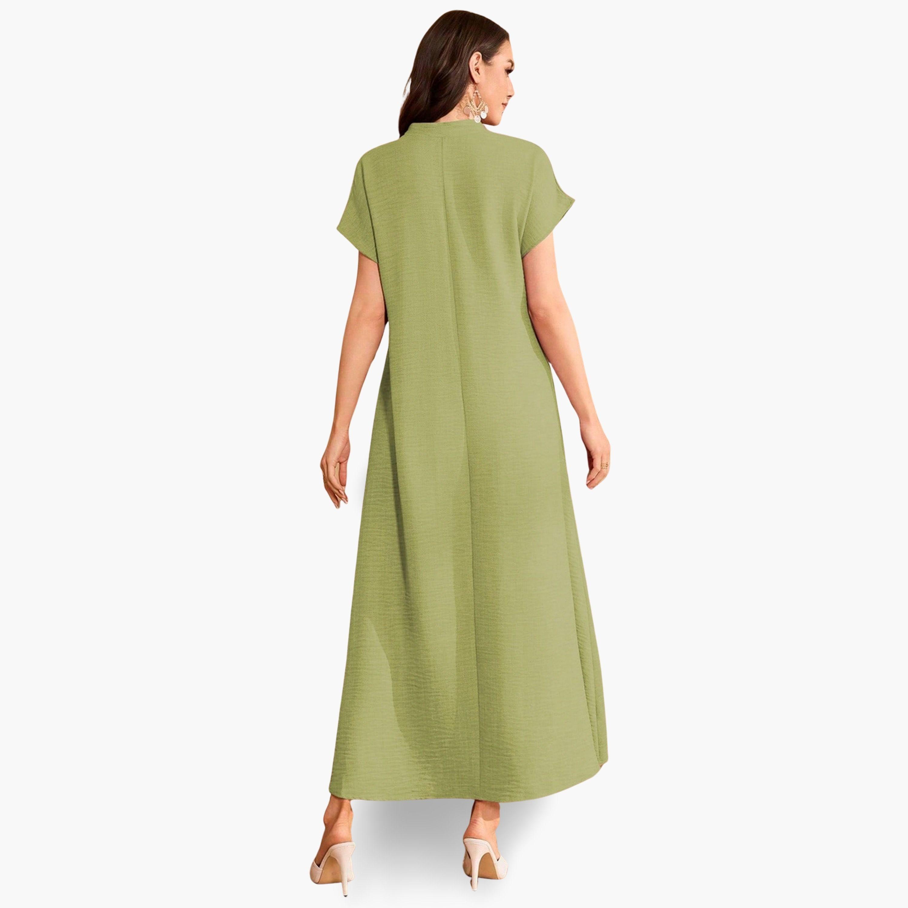 فستان طويل بياقة مفتوحة وتفاصيل رقع الزهور-women-clothing-dresses-image-3