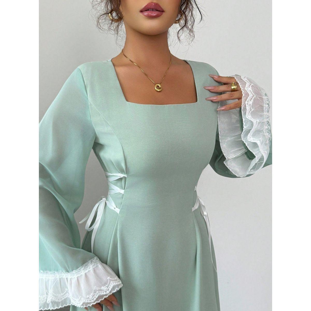 فستان طويل بياقة مربعة وأربطة خصر-women-clothing-dresses-image-3