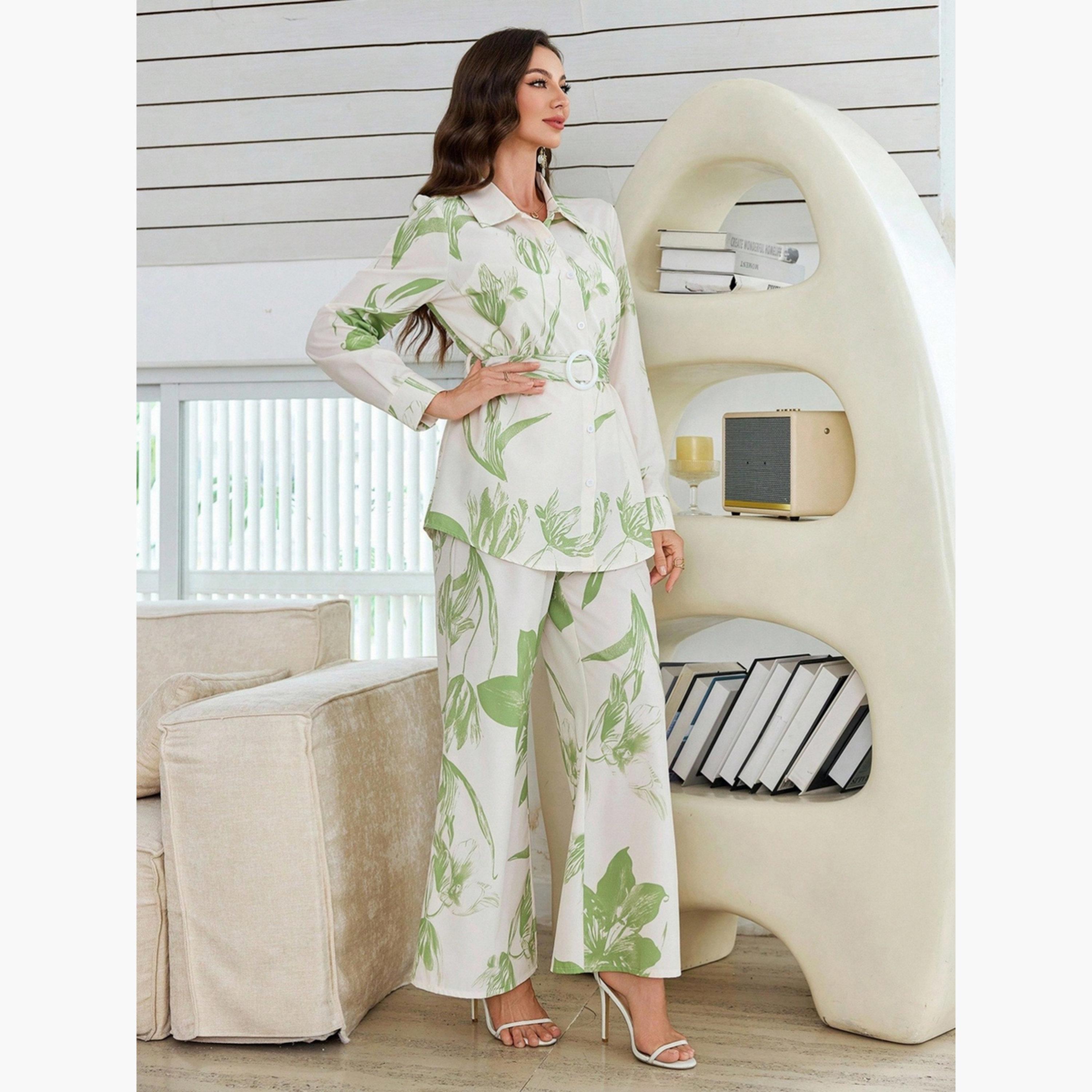 Take Two Women Floral Printed Belted Shirt and Pants Co-Ords-women-clothing-coordsets-image-4