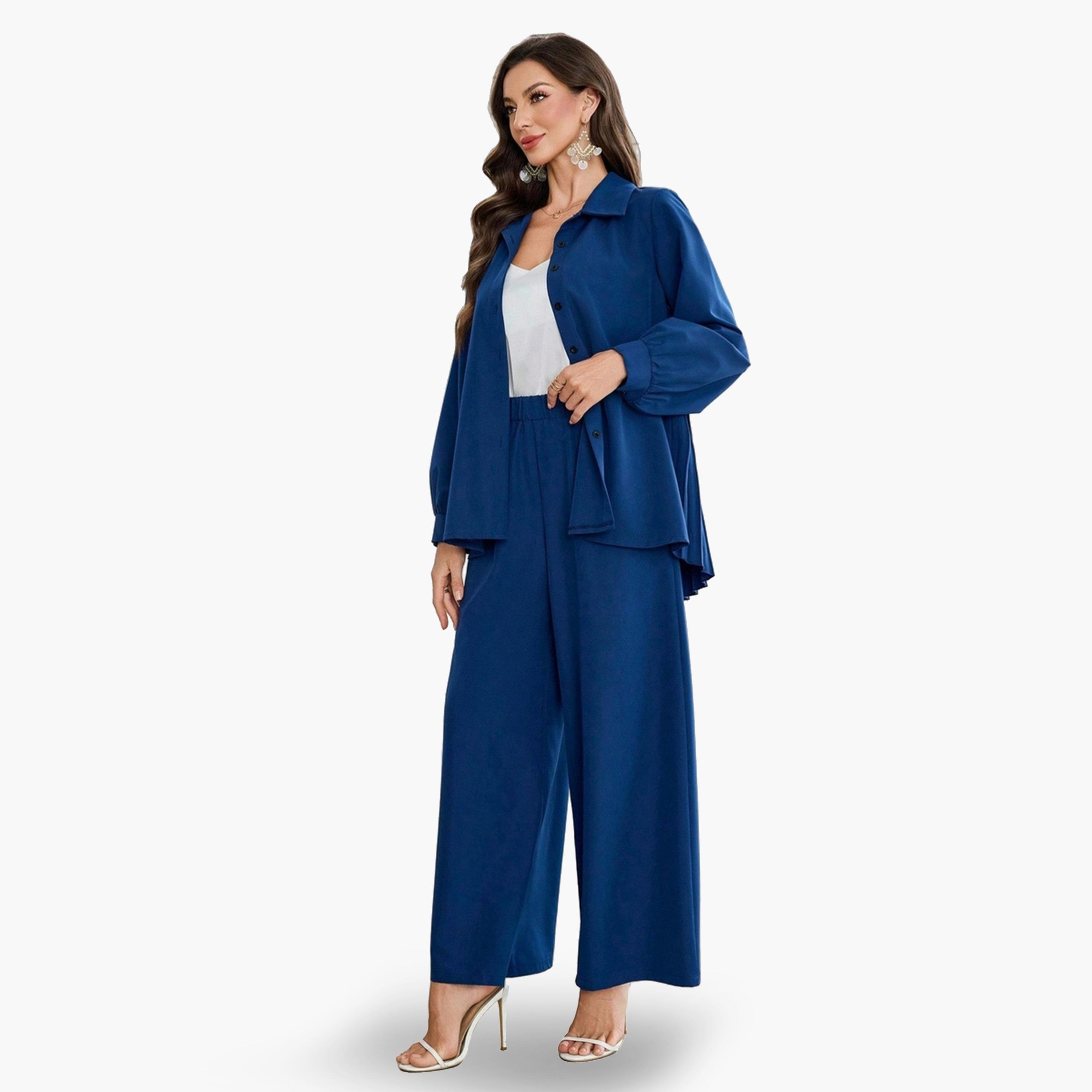 Take Two Women Long Sleeve Shirt and Straight Leg Pants Co-Ords-women-clothing-coordsets-image-1