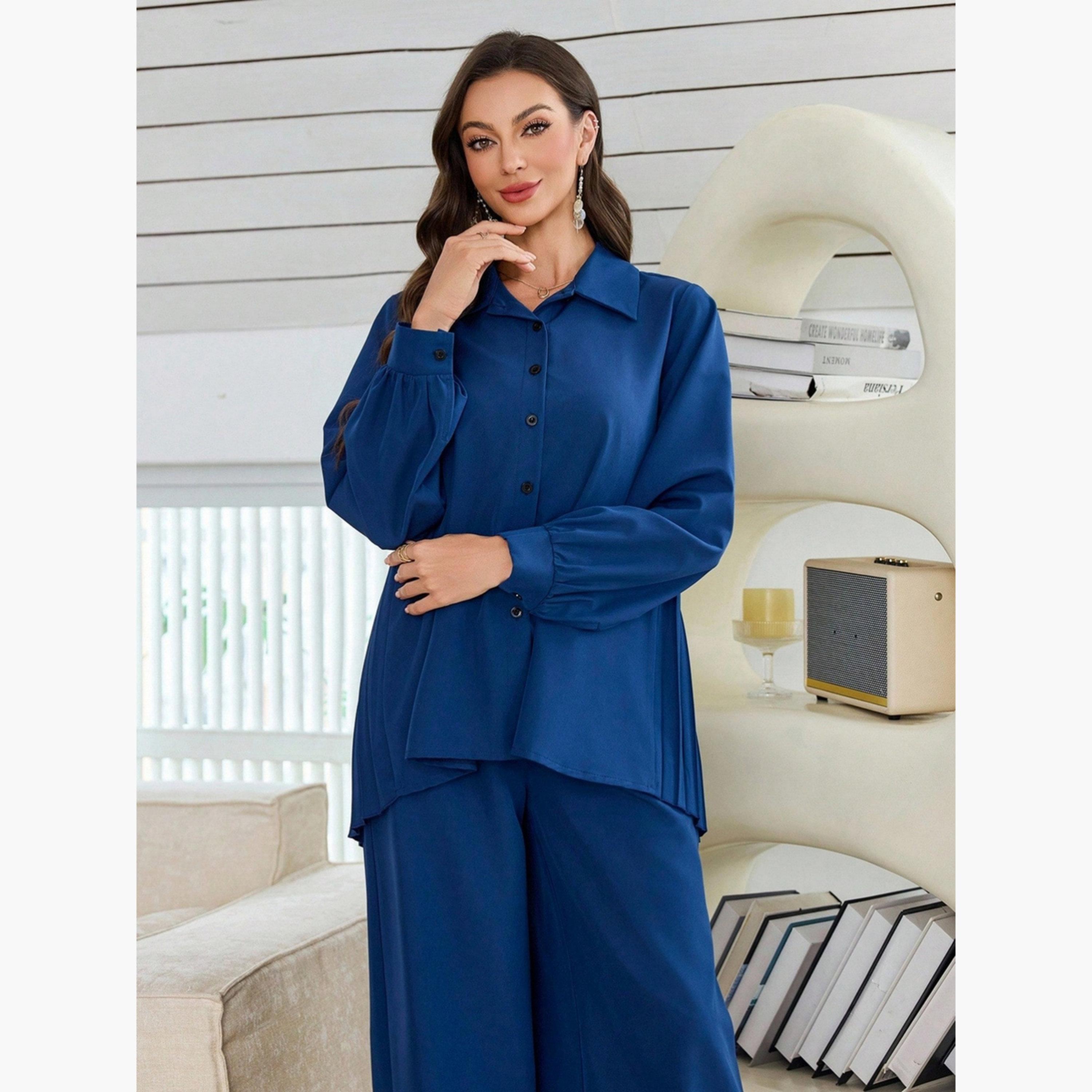 Take Two Women Long Sleeve Shirt and Straight Leg Pants Co-Ords-women-clothing-coordsets-image-3