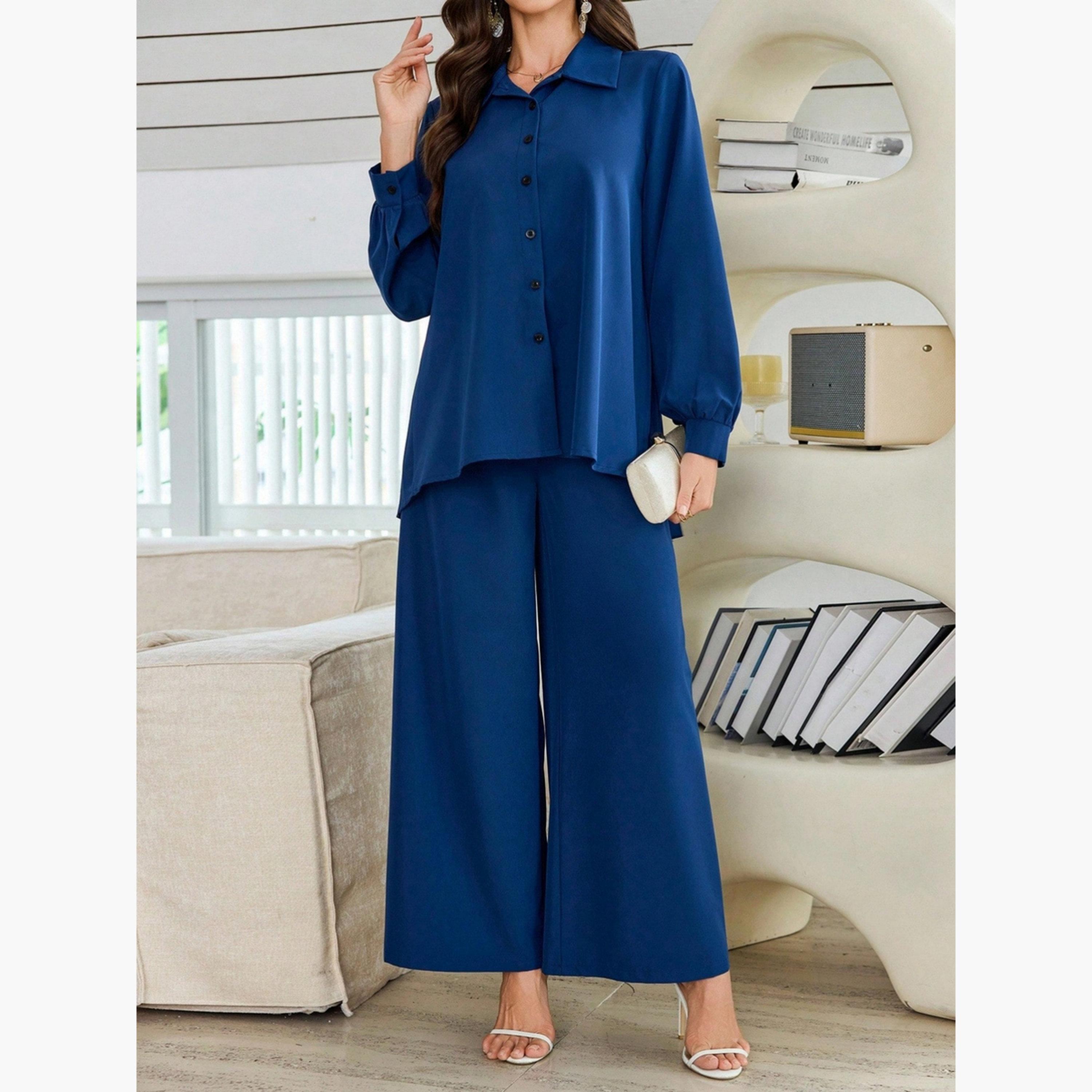 Take Two Women Long Sleeve Shirt and Straight Leg Pants Co-Ords-women-clothing-coordsets-image-4