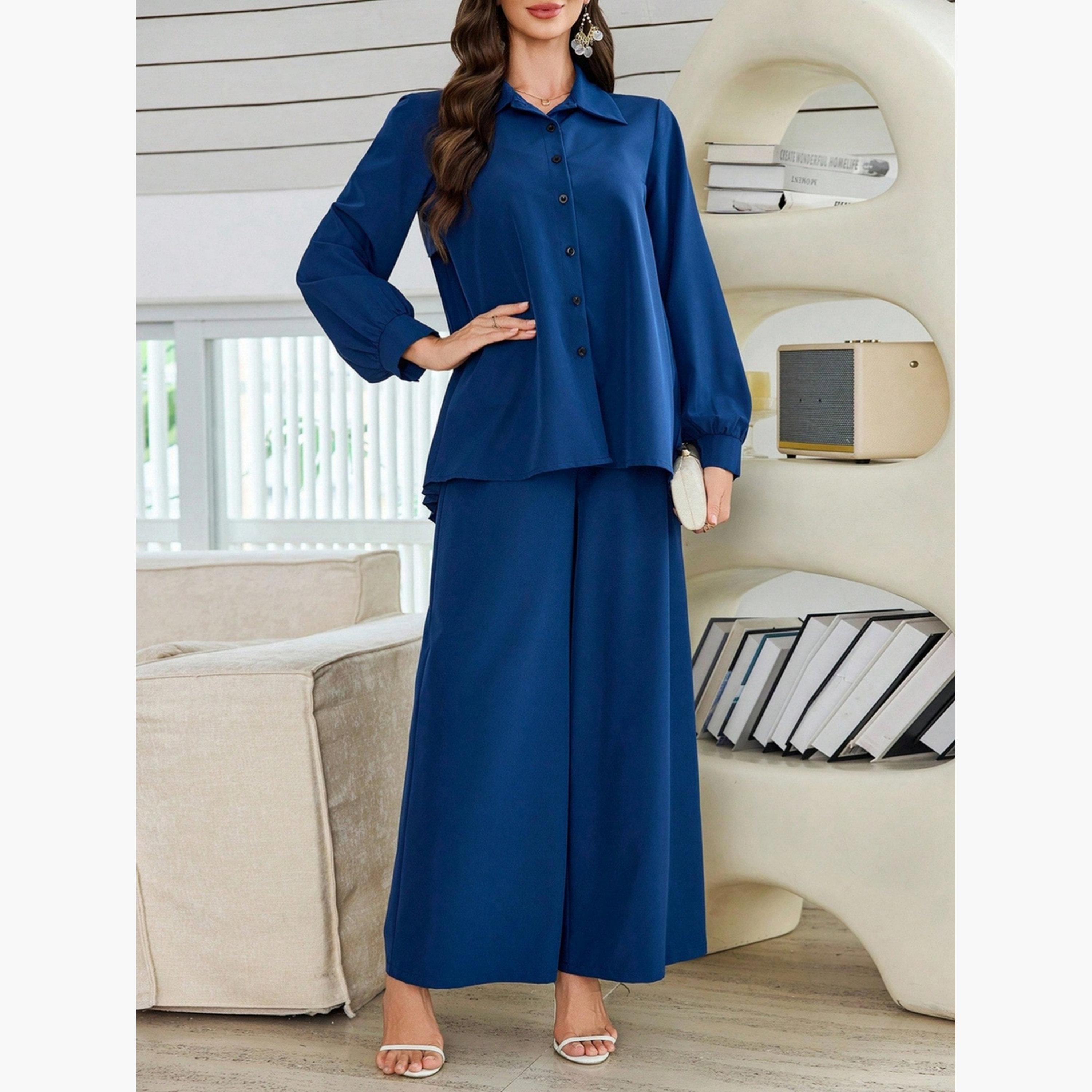 طقم قميص بأكمام طويلة وبنطلون بأرجل مستقيمة-women-clothing-coordsets-image-5
