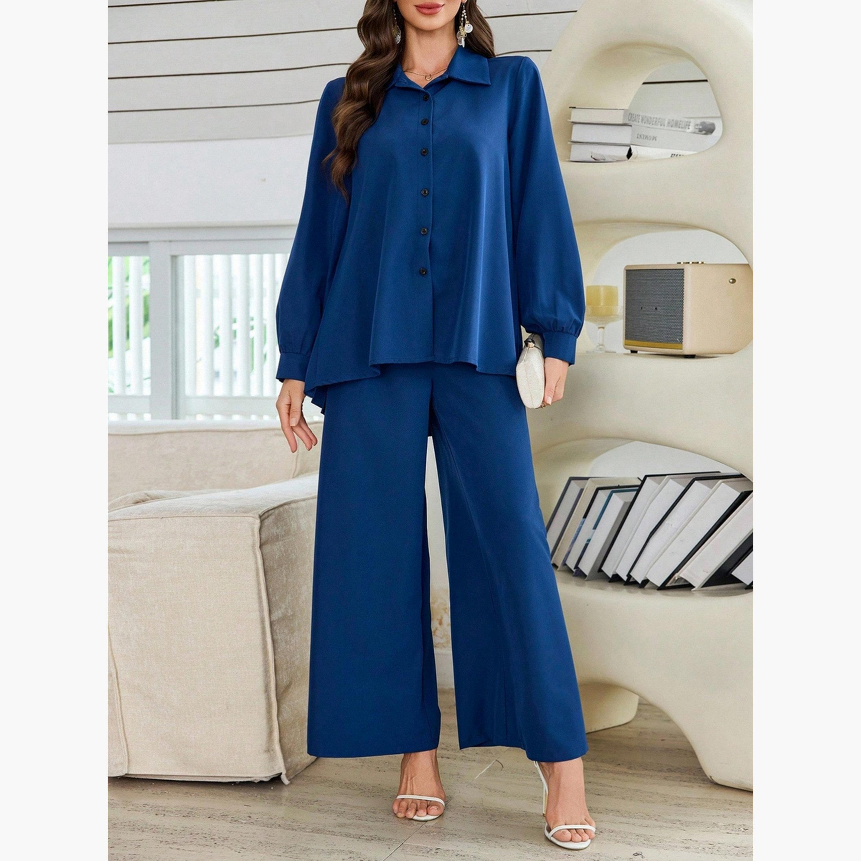 طقم قميص بأكمام طويلة وبنطلون بأرجل مستقيمة-women-clothing-coordsets-image-6