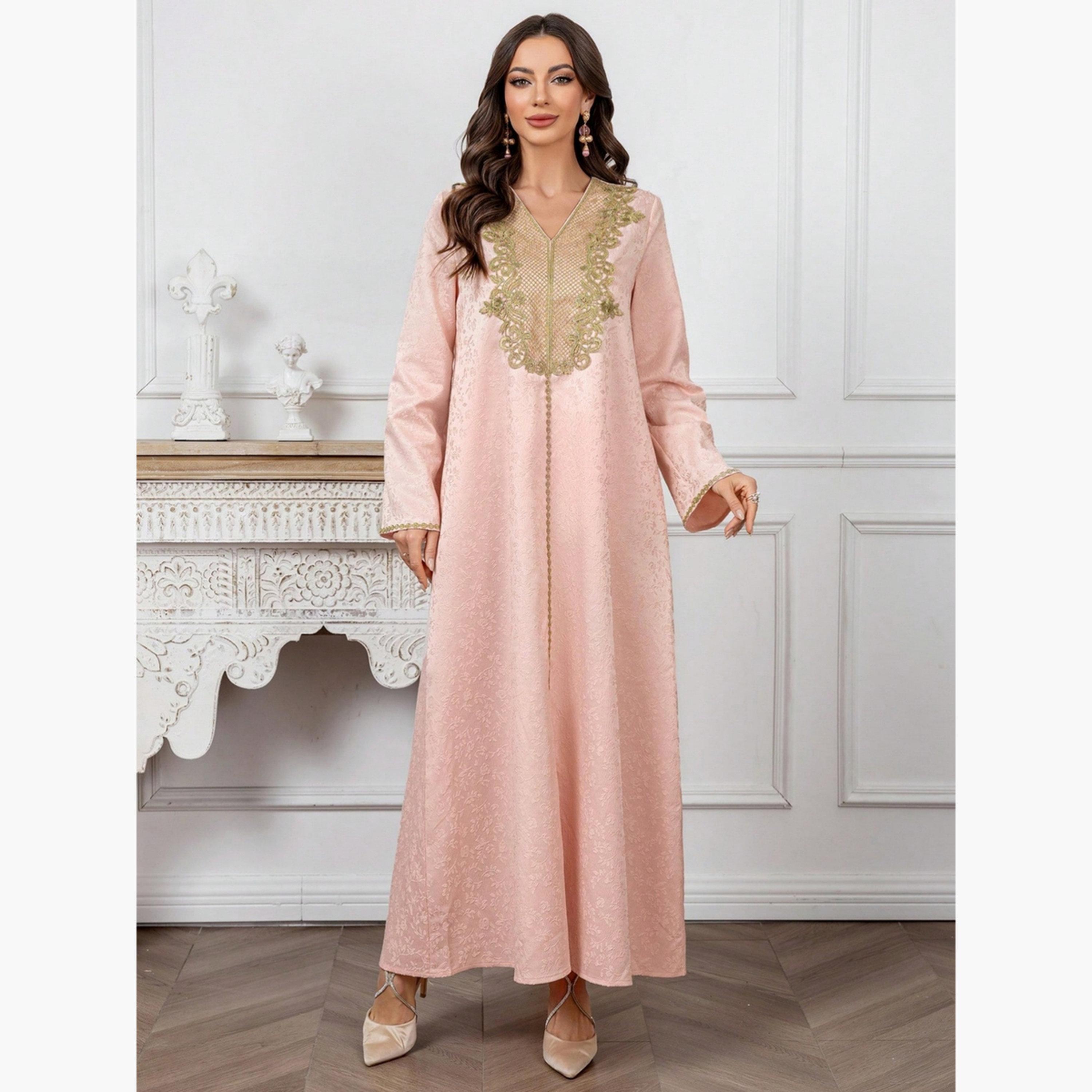 جلابية جاكارة مع رقعة دانتيل-women-arabicclothing-jalabiyas-image-4