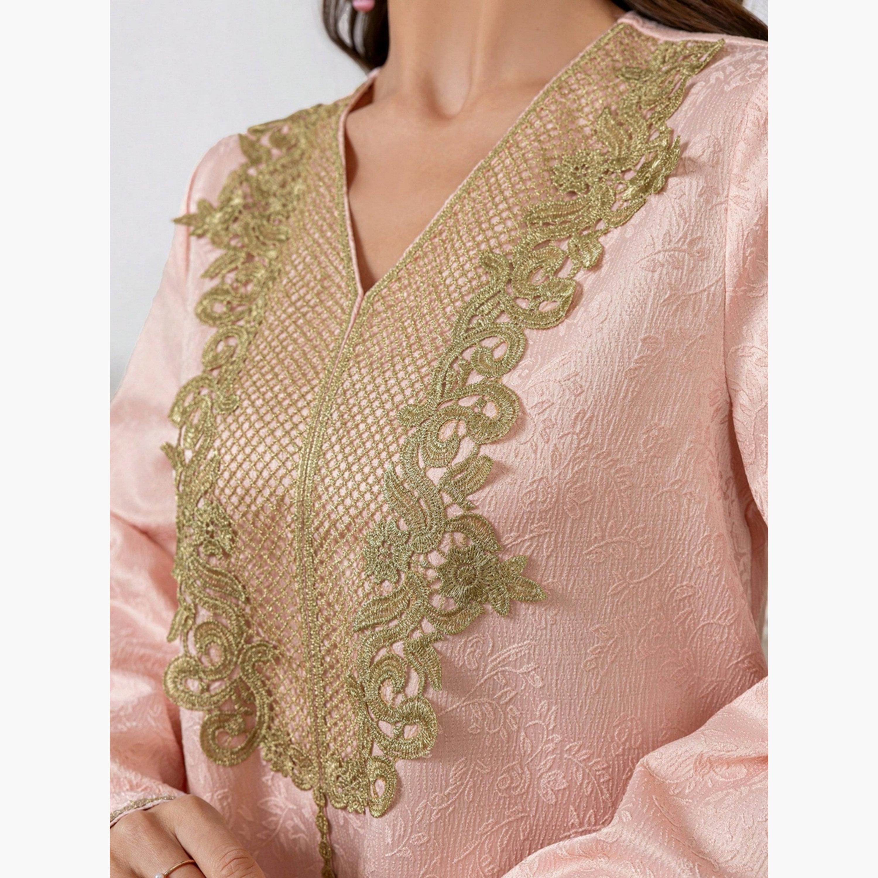 Take Two Women Jacquard Jalabiya with Lace Patch-women-arabicclothing-jalabiyas-image-5