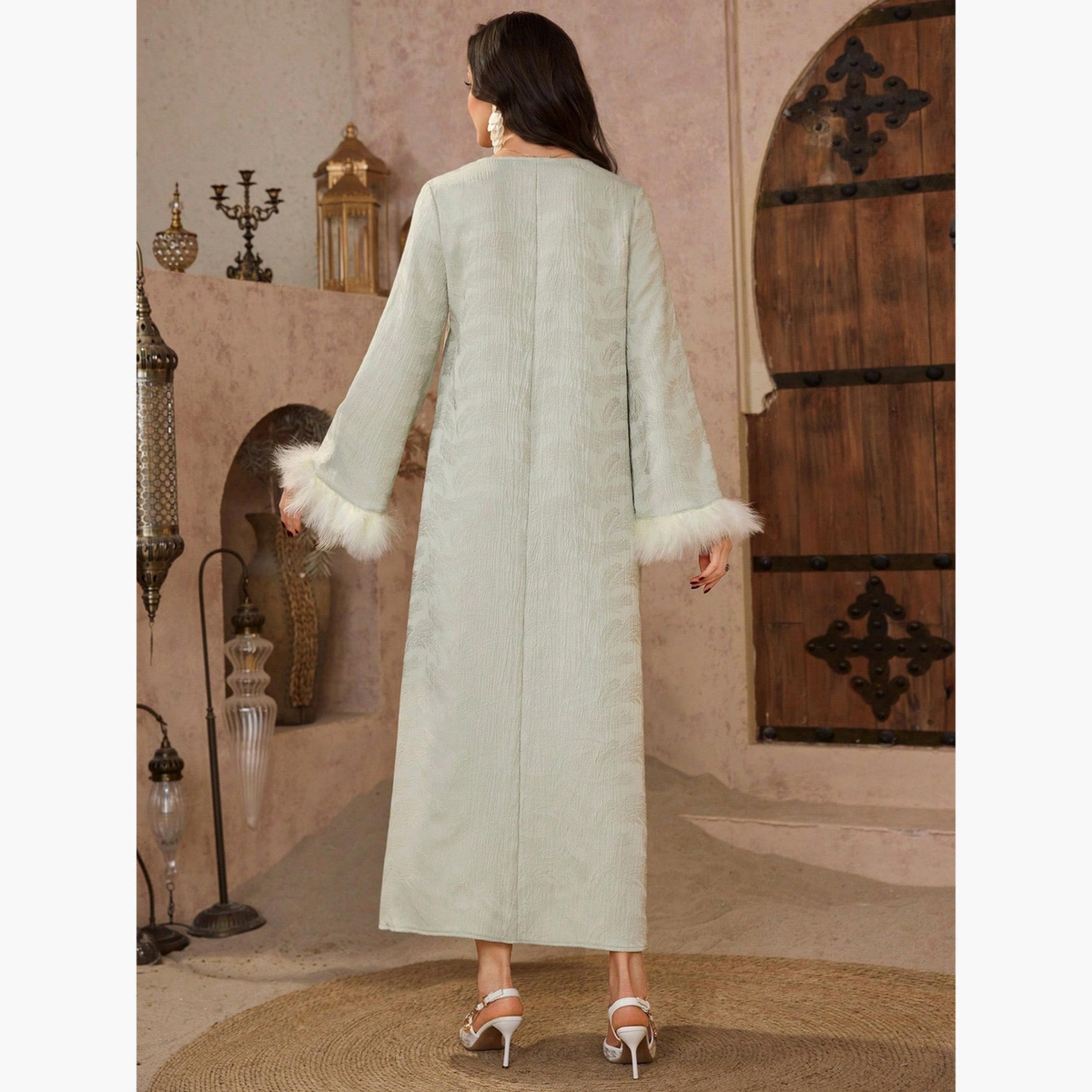 Take Two Women Faux Fur Cuff Jacquard Jalabiya-women-arabicclothing-jalabiyas-image-2