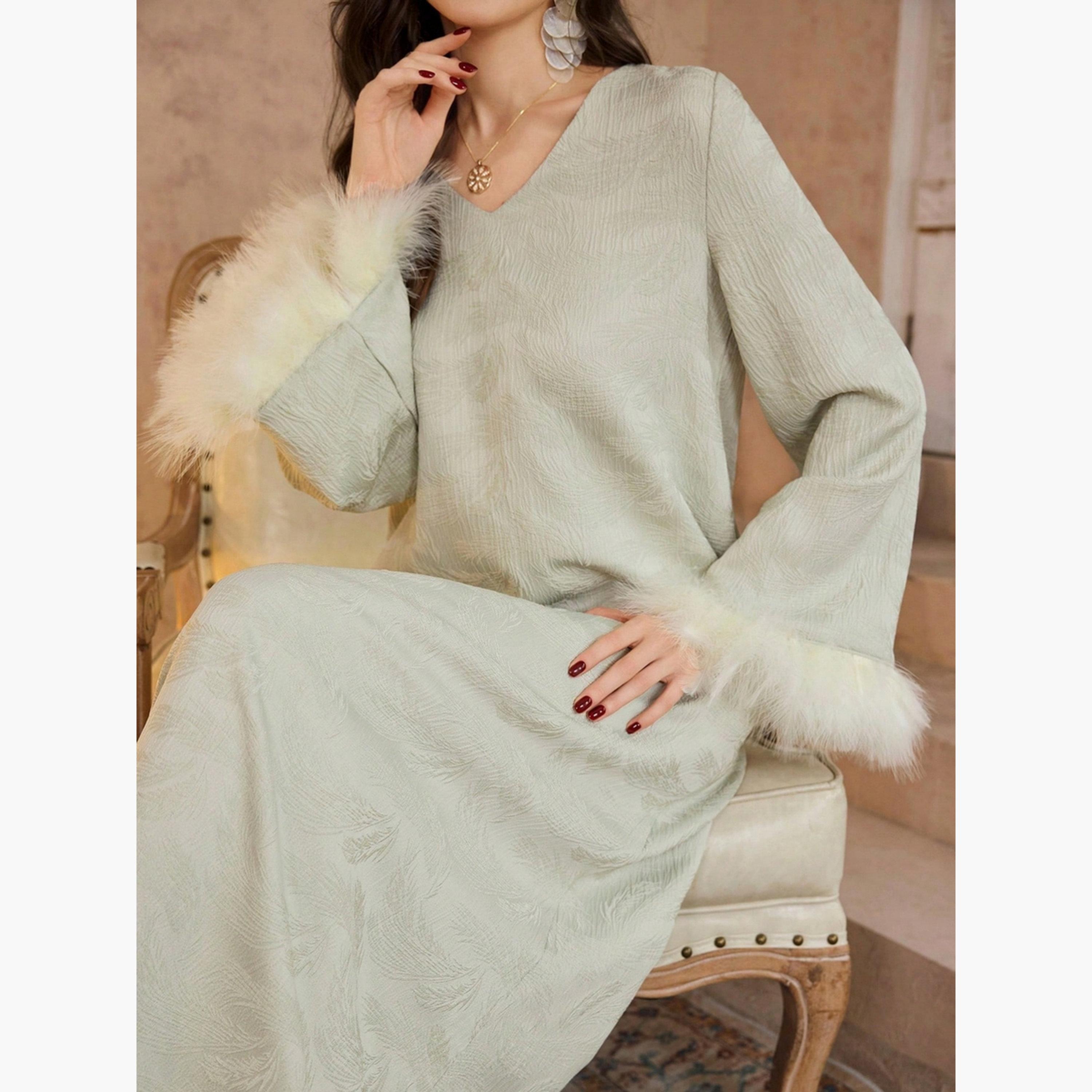 Take Two Women Faux Fur Cuff Jacquard Jalabiya-women-arabicclothing-jalabiyas-image-5