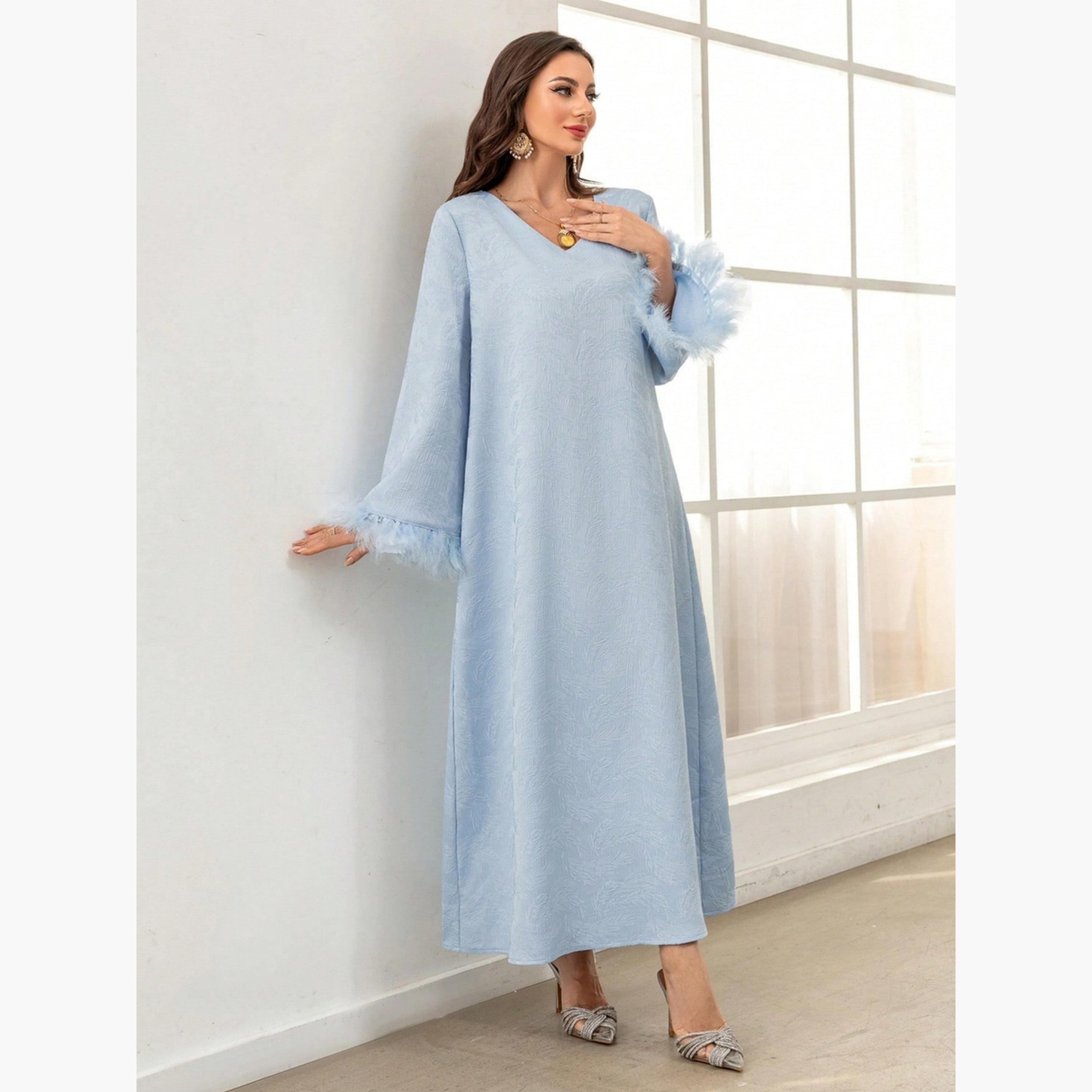 جلابية جاكارة بأساور فرو صناعي-women-arabicclothing-jalabiyas-image-6