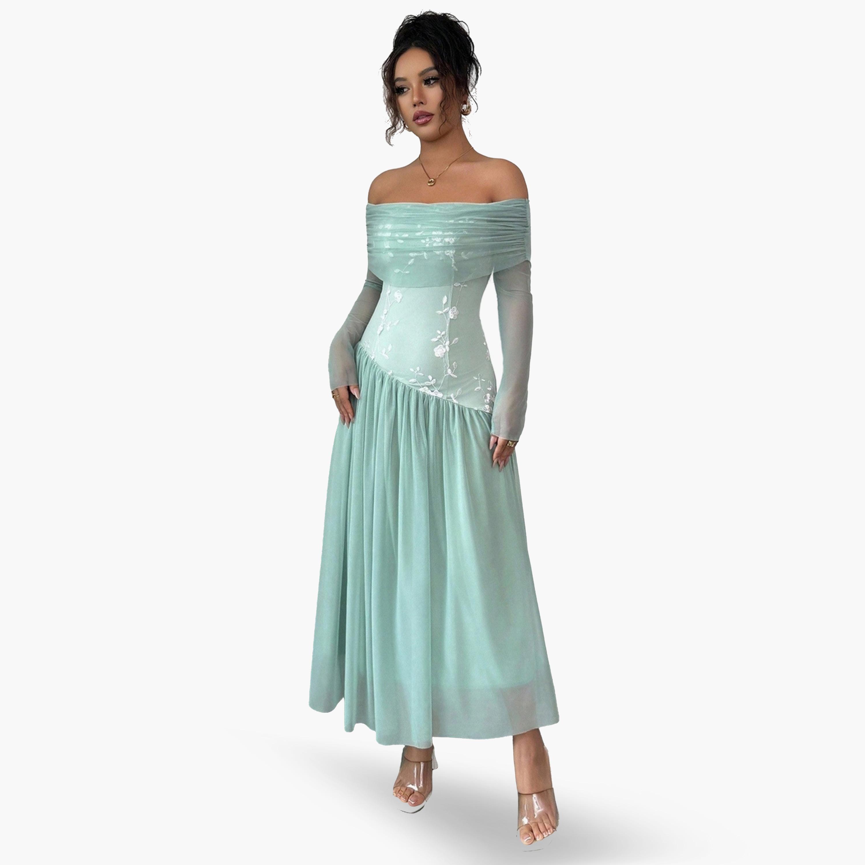 Take Two Women Off Shoulder Maxi Dress with Mesh Sleeves-women-clothing-dresses-image-1