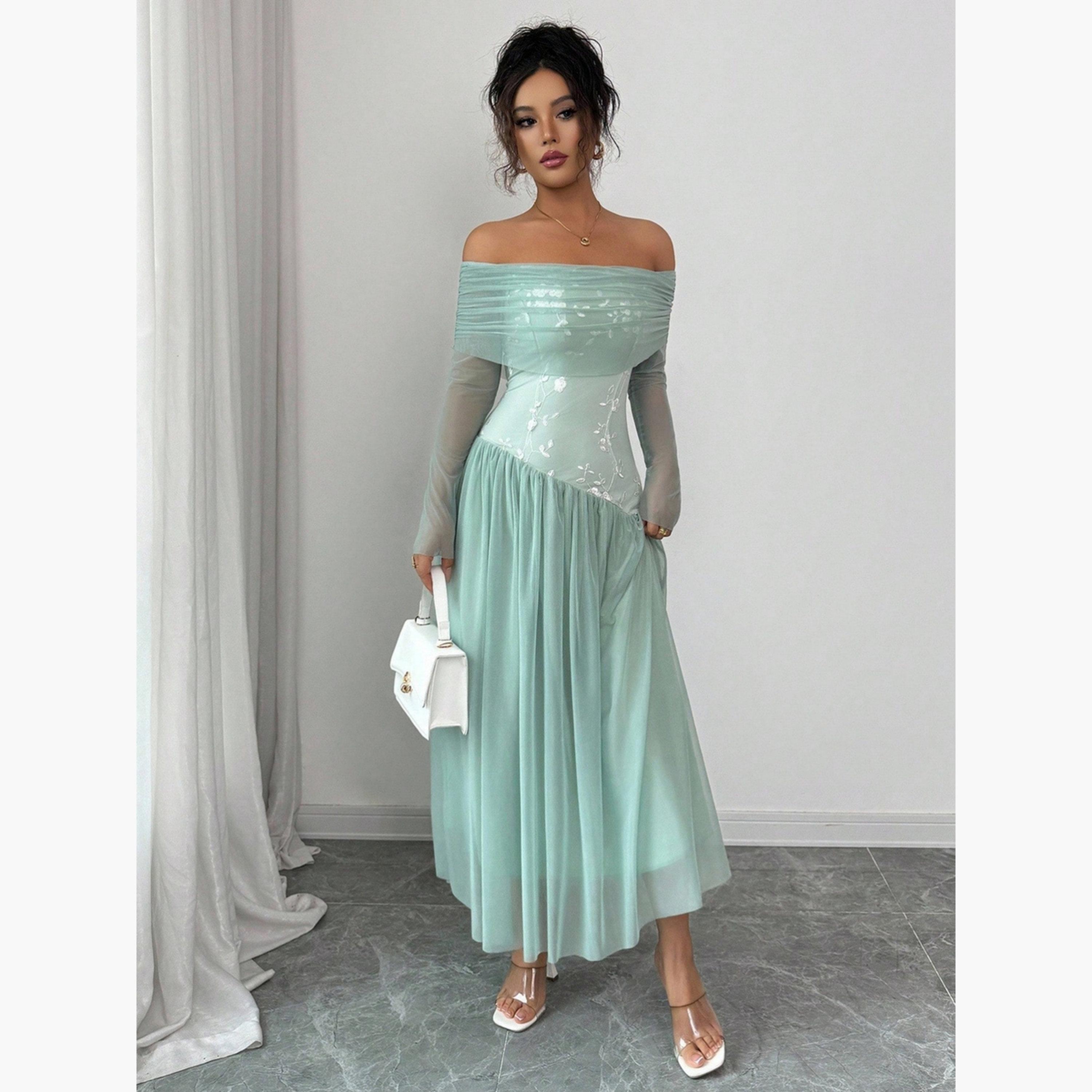 Take Two Women Off Shoulder Maxi Dress with Mesh Sleeves-women-clothing-dresses-image-2
