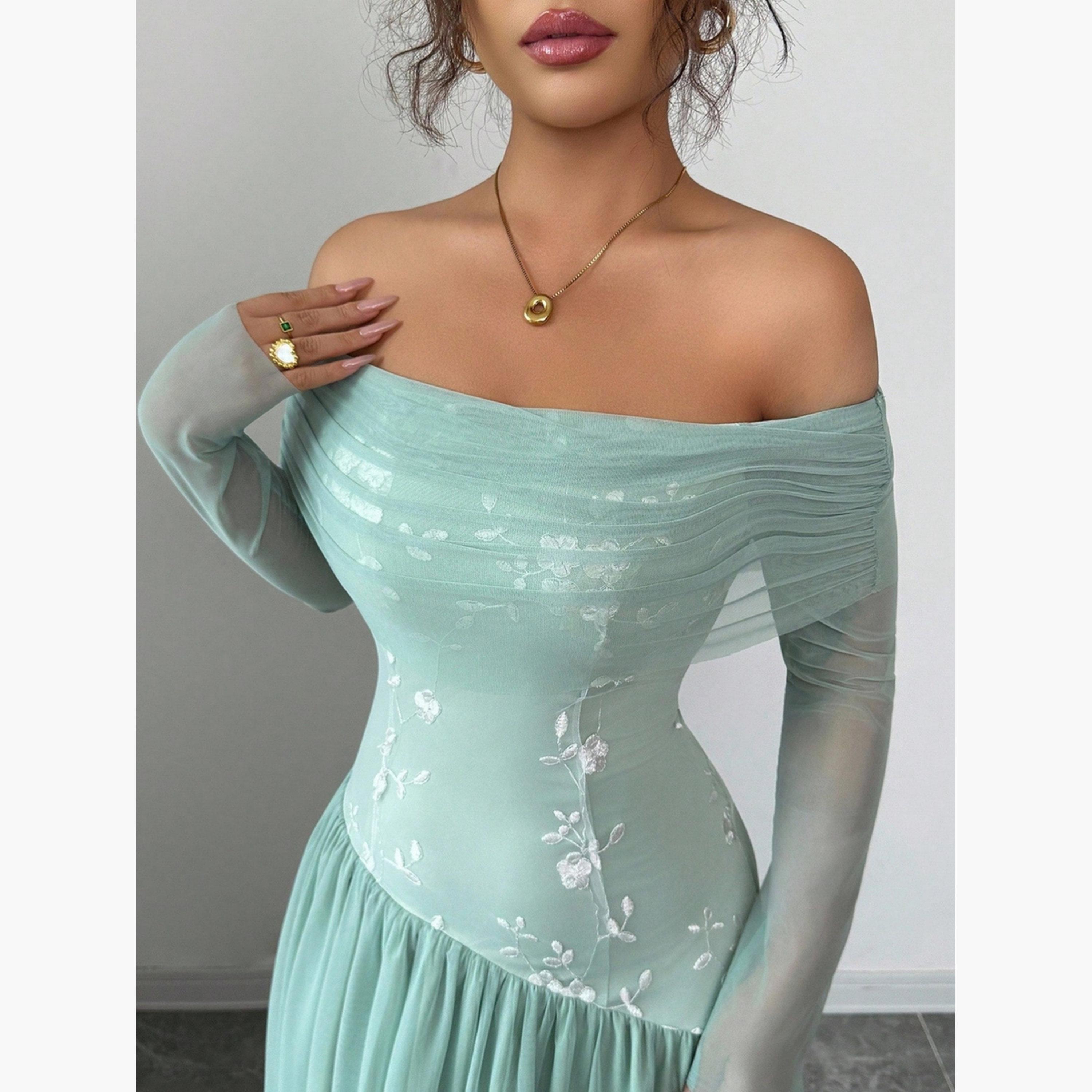 Take Two Women Off Shoulder Maxi Dress with Mesh Sleeves-women-clothing-dresses-image-6