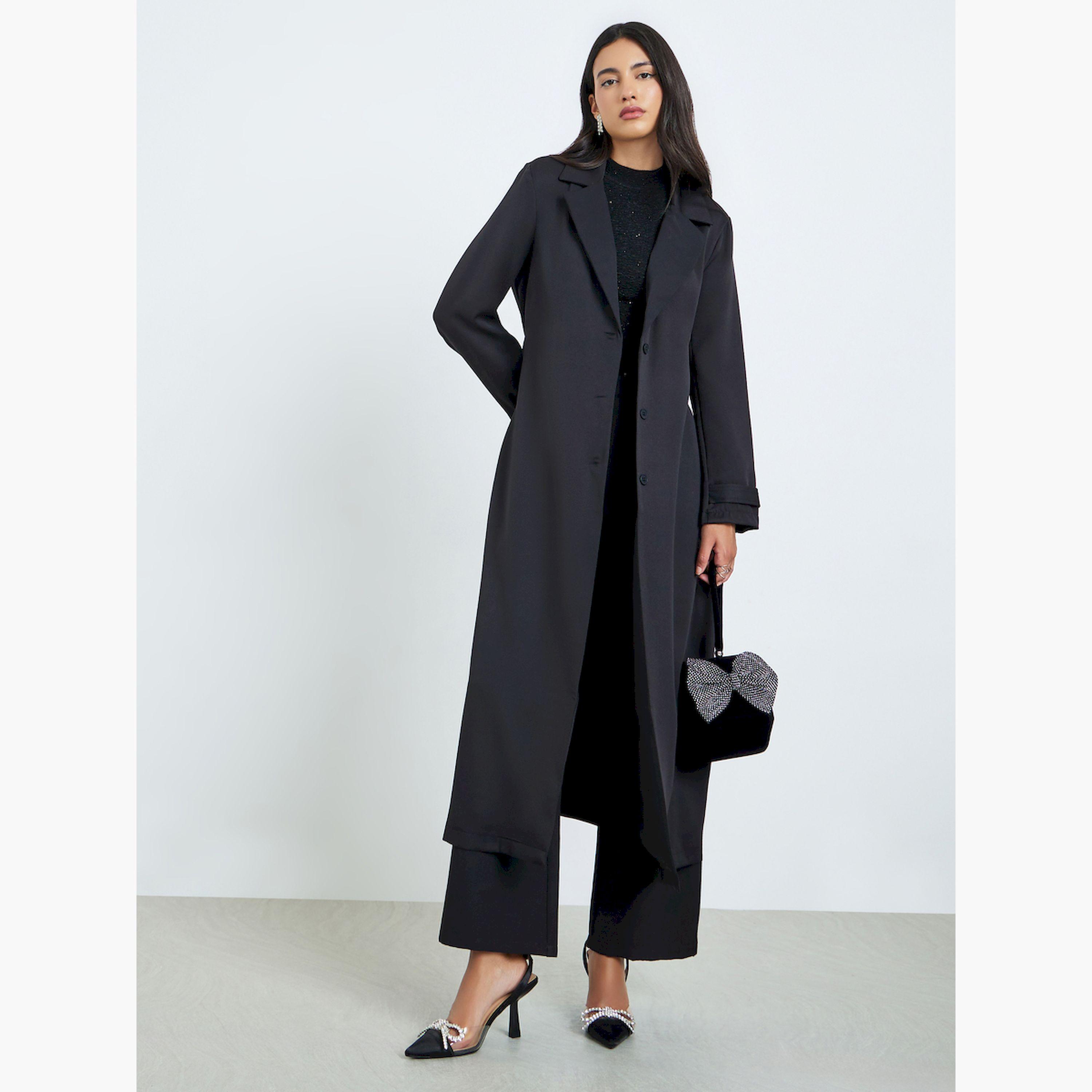 Styli Black Regular Fit Belted Tailored Kimono-women-clothing-coatsandjackets-coats-image-1