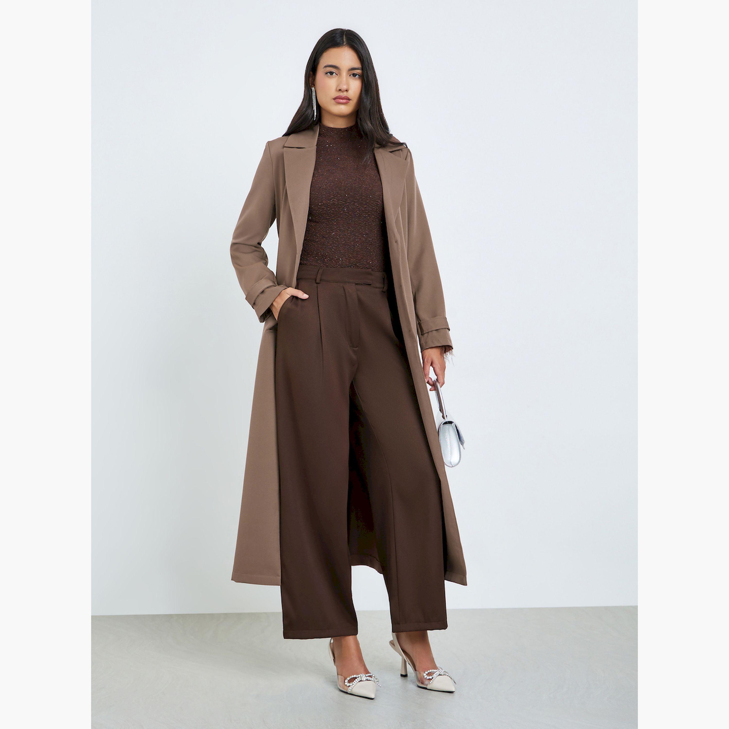 Styli Brown Regular Fit Belted Tailored Kimono-women-clothing-coatsandjackets-coats-image-3