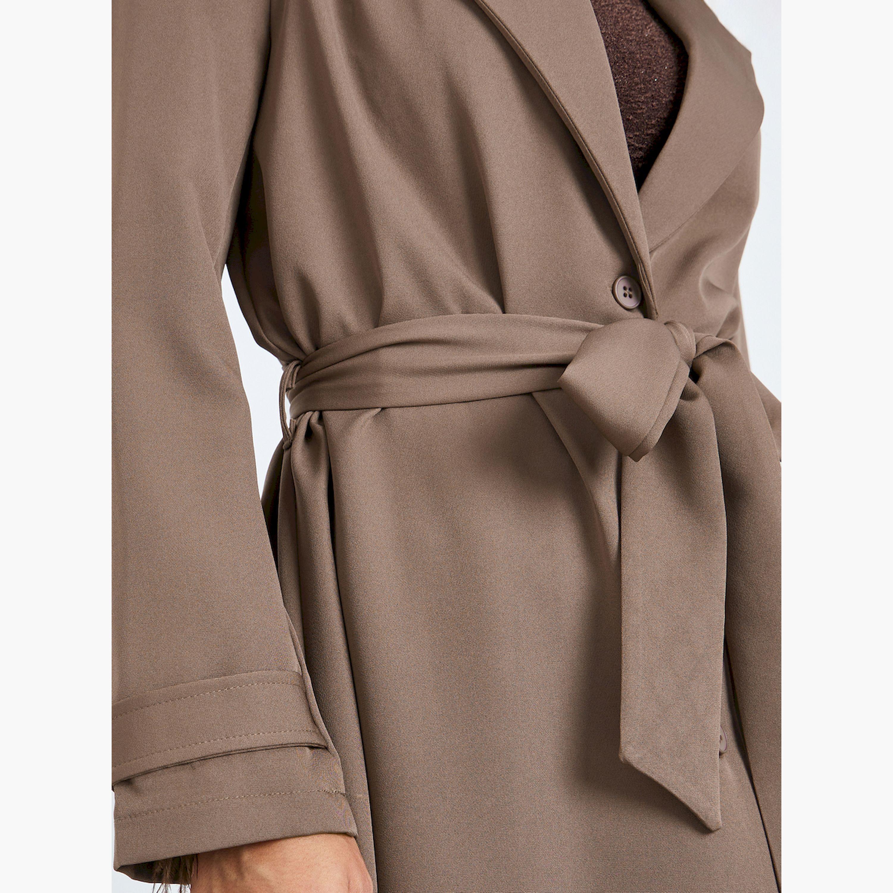 Styli Brown Regular Fit Belted Tailored Kimono-women-clothing-coatsandjackets-coats-image-5