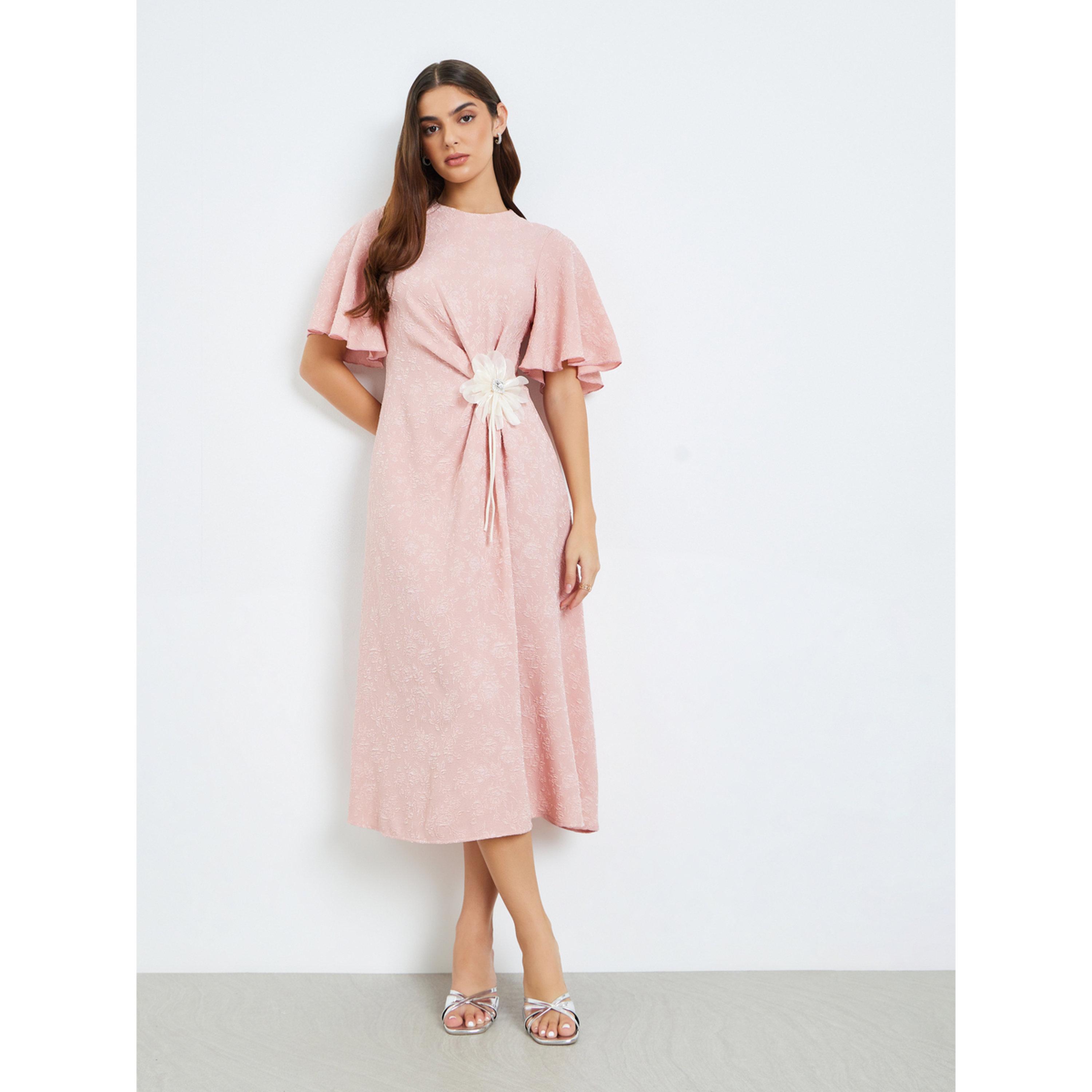 فستان ميدي وردي مزين بأكمام جرس-women-clothing-dresses-image-1