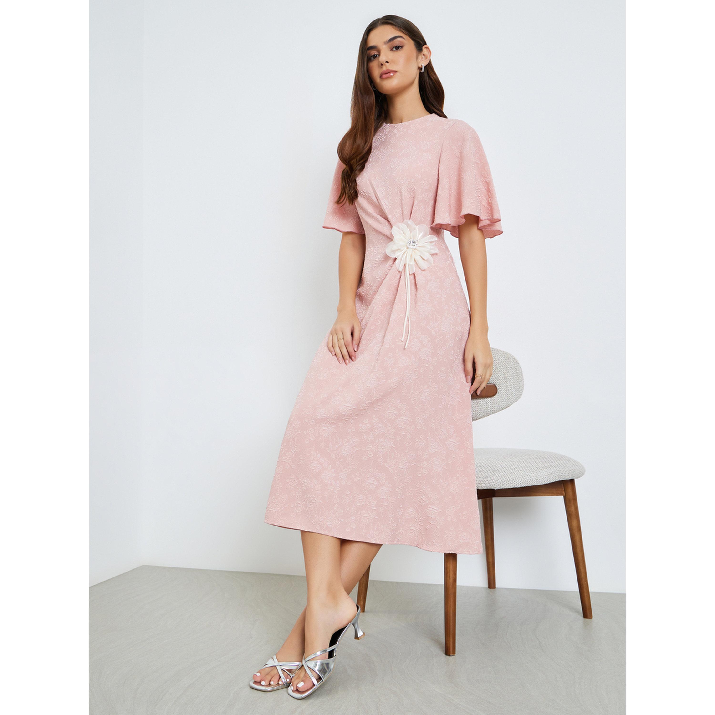فستان ميدي وردي مزين بأكمام جرس-women-clothing-dresses-image-2