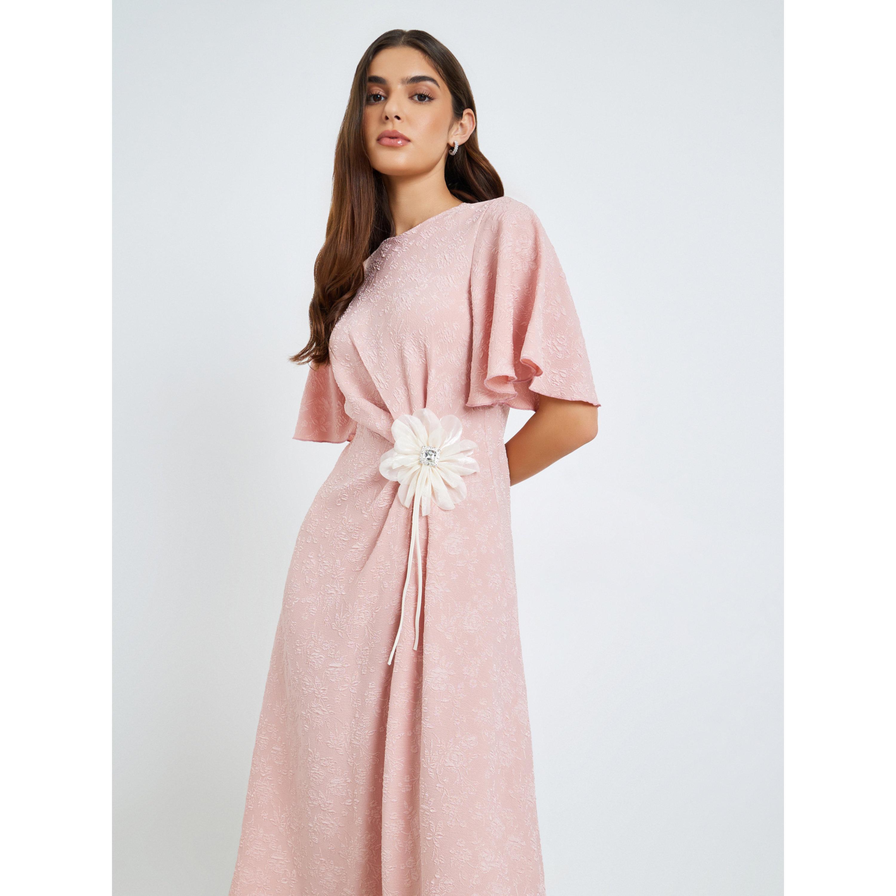 فستان ميدي وردي مزين بأكمام جرس-women-clothing-dresses-image-3
