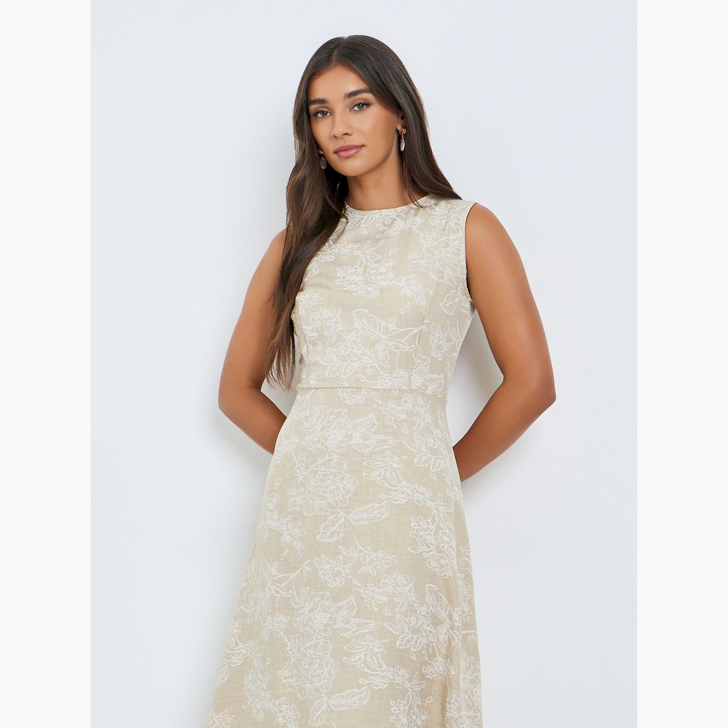 Styli Women Beige Floral Sleeveless Maxi Dress-women-clothing-dresses-image-2