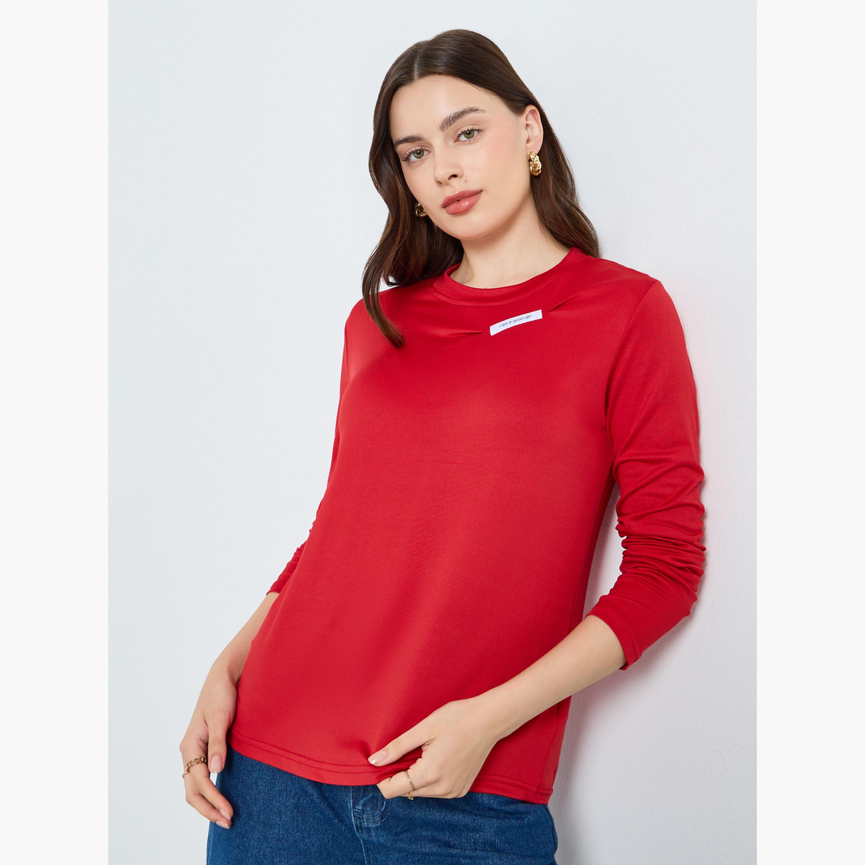 تيشيرت بأكمام طويلة بطبعة شعار-women-clothing-tshirts-image-1